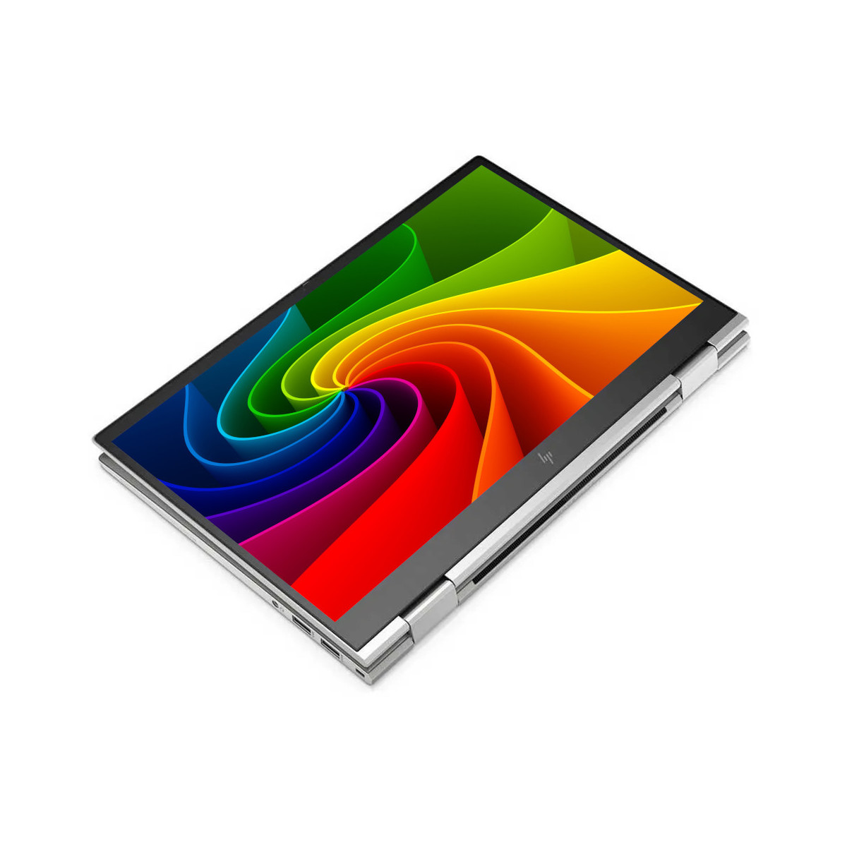 Ein Laptop mit einem Regenbogenwirbel auf dem Bildschirm.