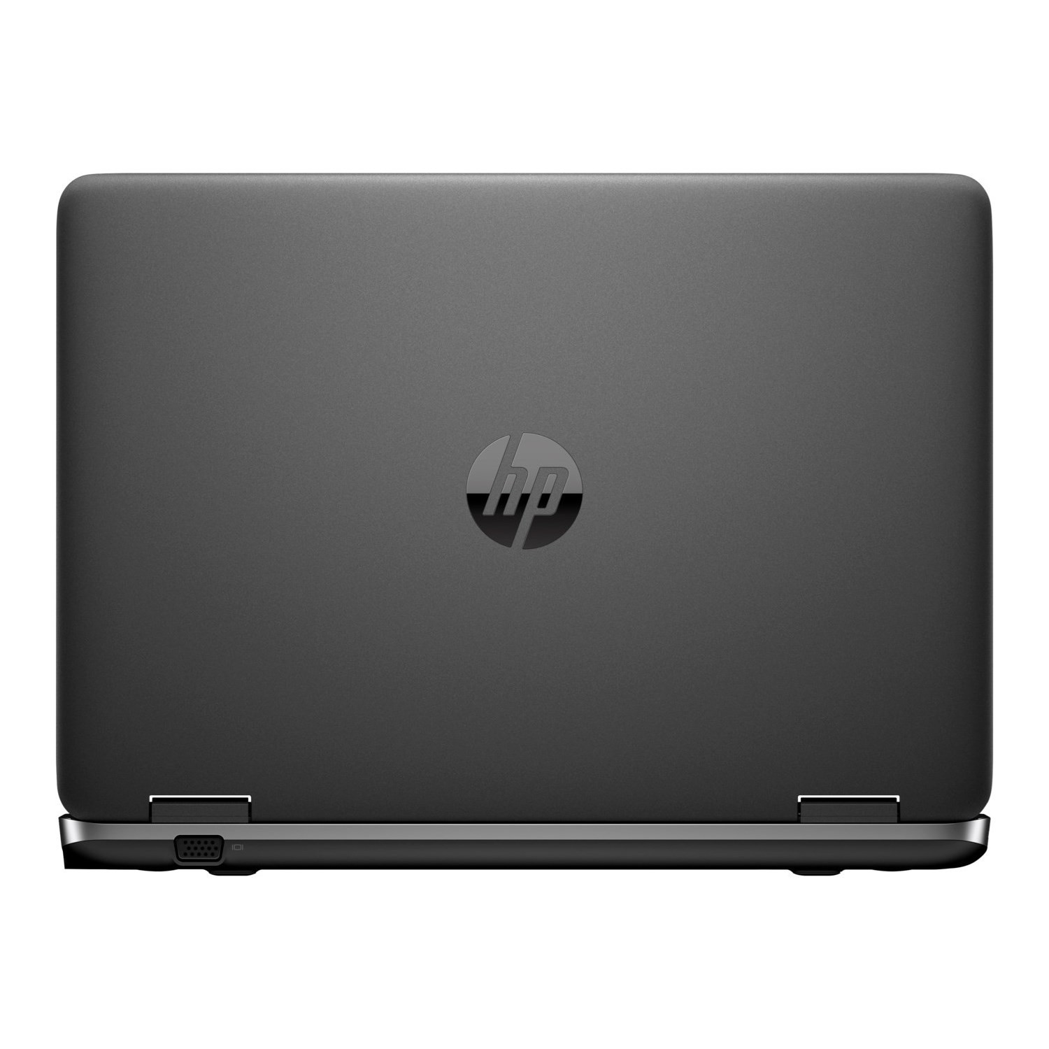 Geschlossener dunkler HP Laptop mit Logo in der Mitte.