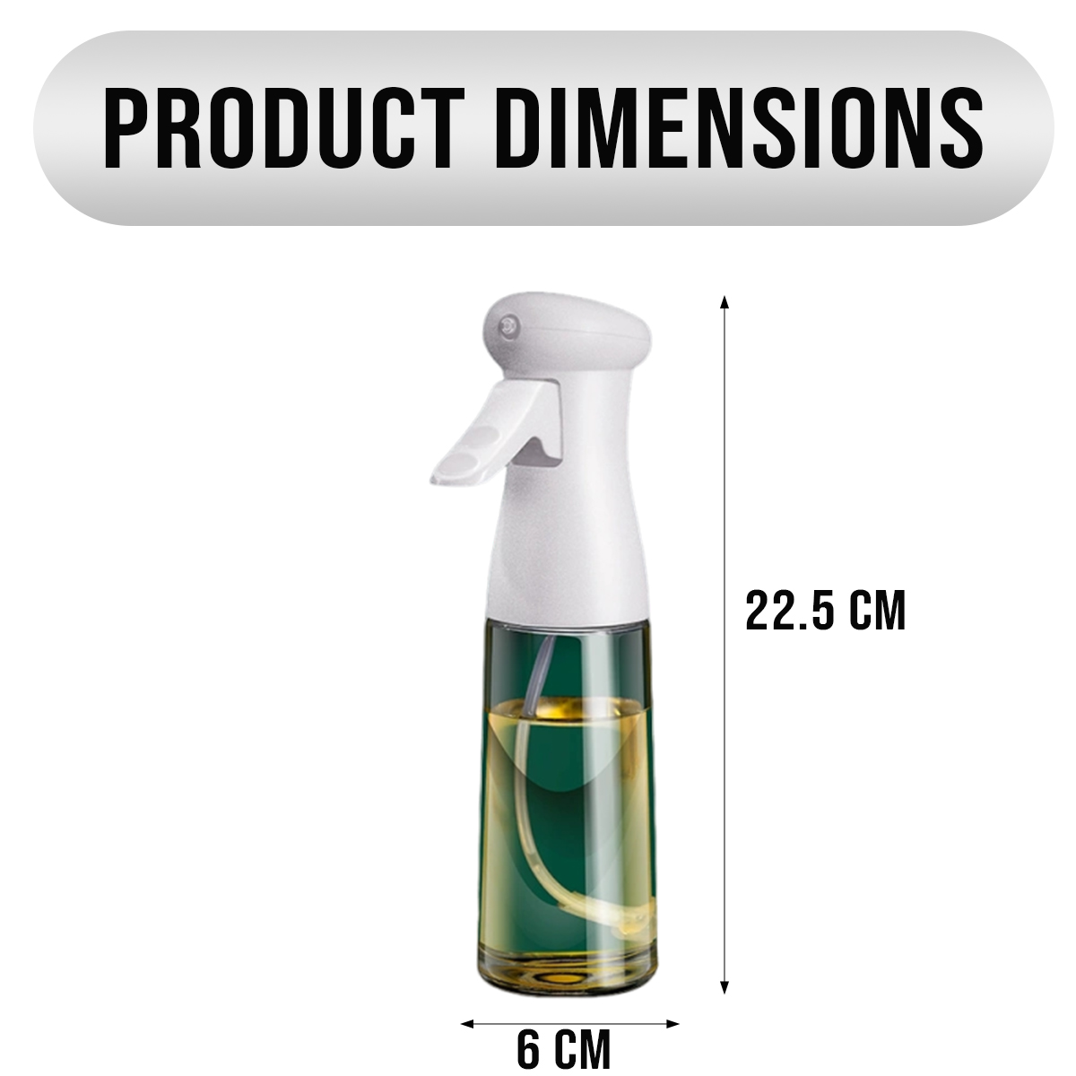 Ein Sprühflaschen-Design mit den Maßen 22,5 cm Höhe und 6 cm Breite.