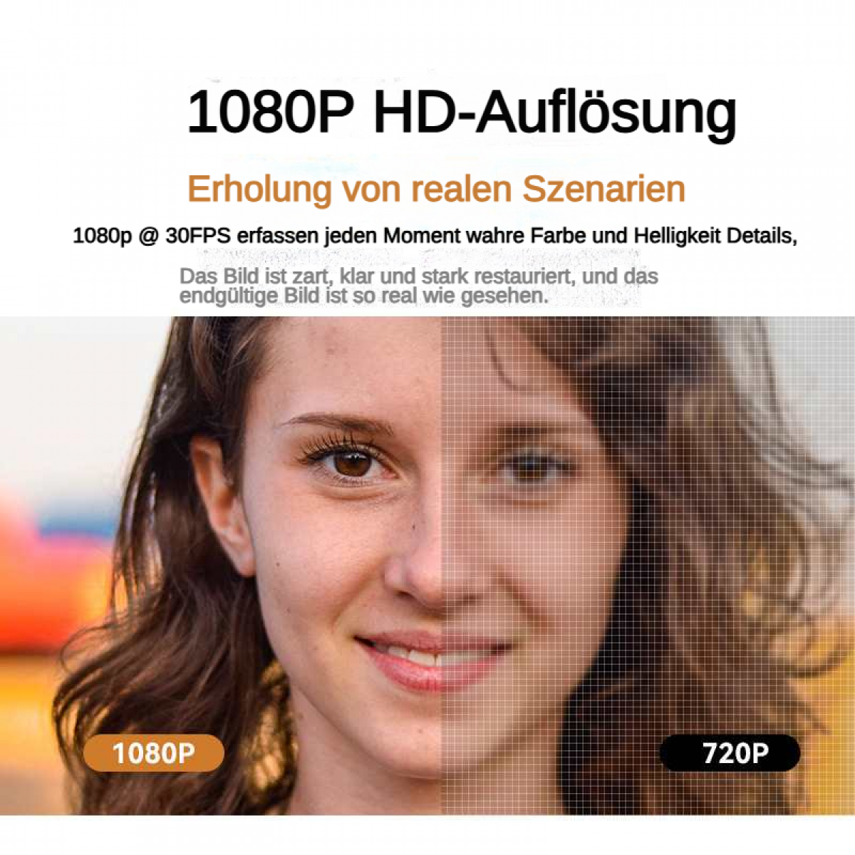 Vergleich von 1080P und 720P Auflösung an Gesichtern.