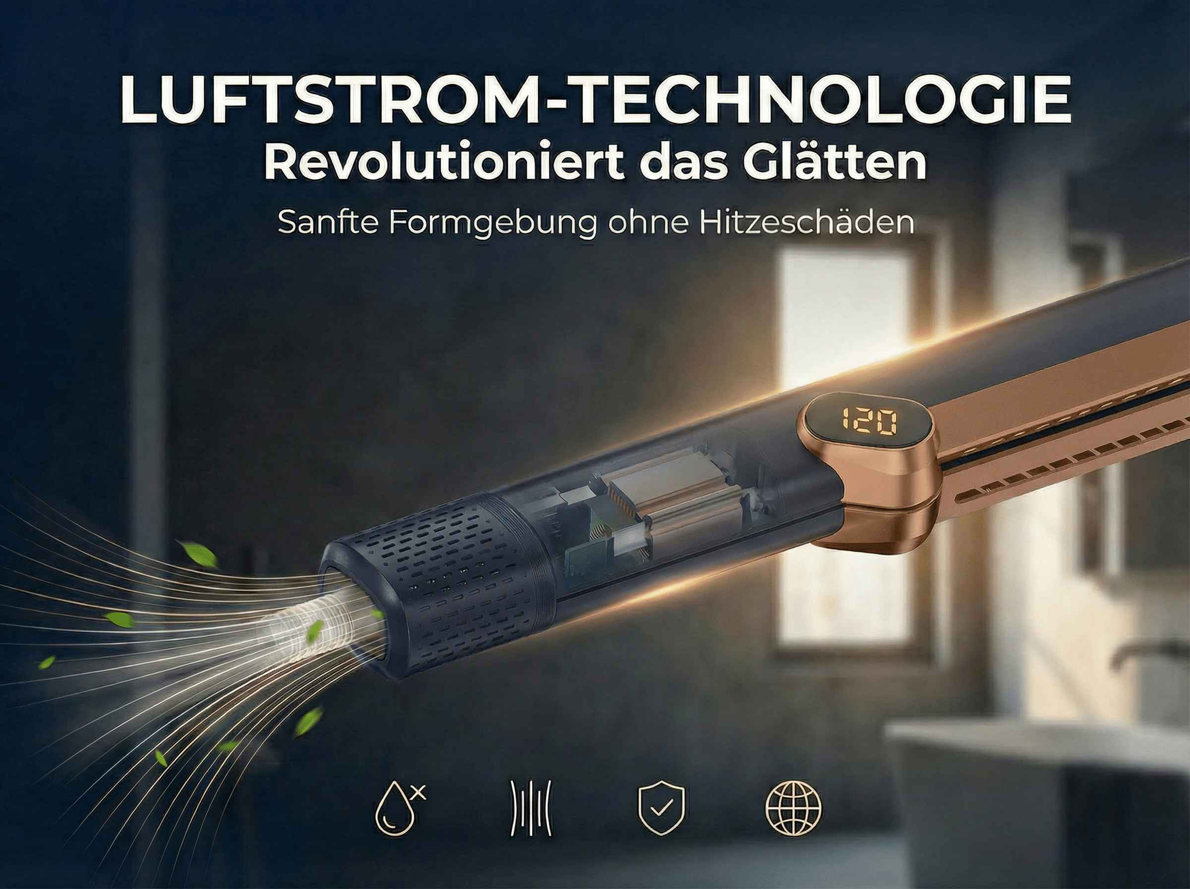 Haarglätter mit Luftstrom-Technologie und digitaler Anzeige von 120.