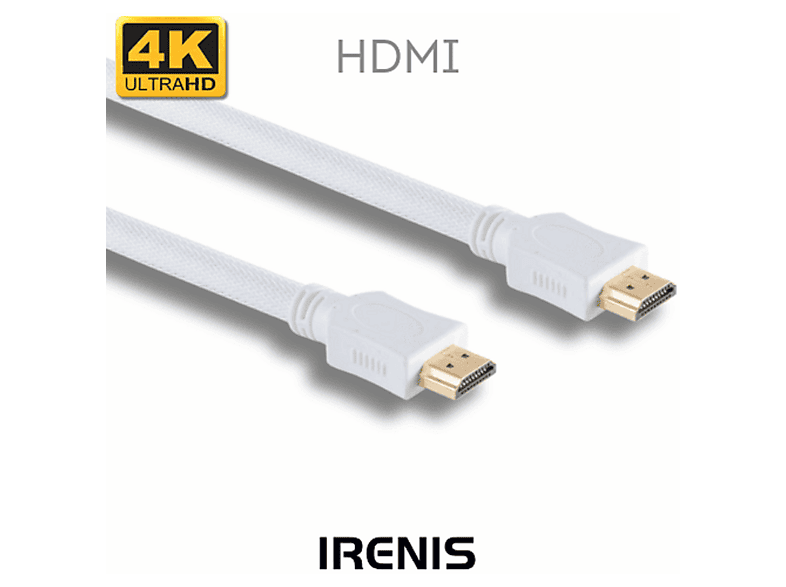 IRENIS 4K Destekli Altın Uçlu Naylon Örgü 2 Metre HDMI Kablo Beyaz