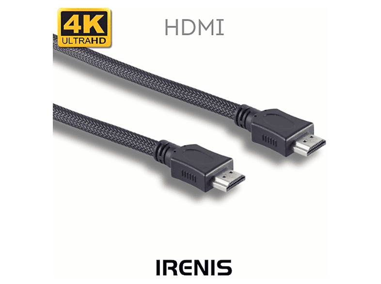 IRENIS 4K Destekli, Altın Uçlu, Naylon Örgü, 2 Metre HDMI Kablo Siyah