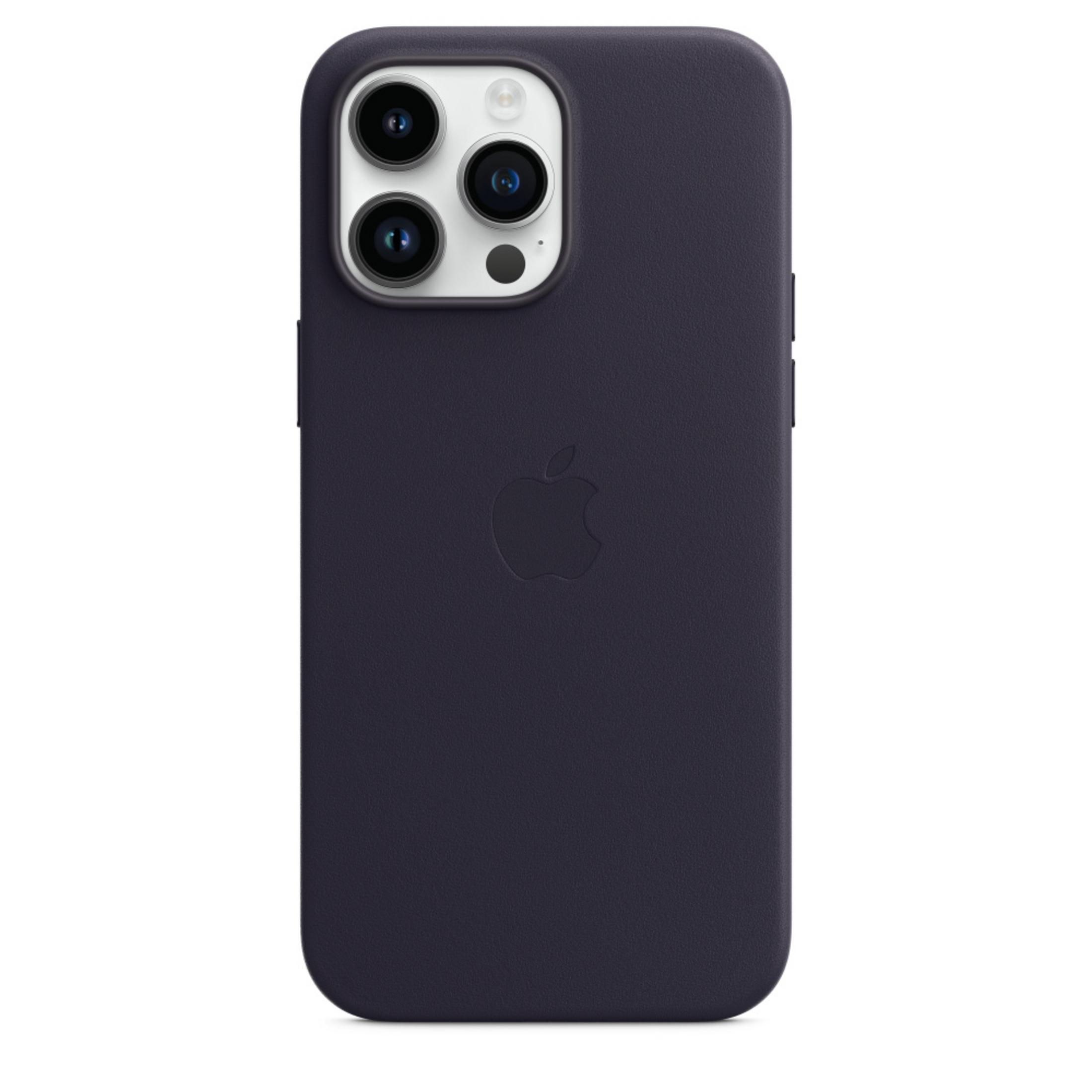 Donkerpaarse iPhone hoes met Apple logo en drievoudige camera.