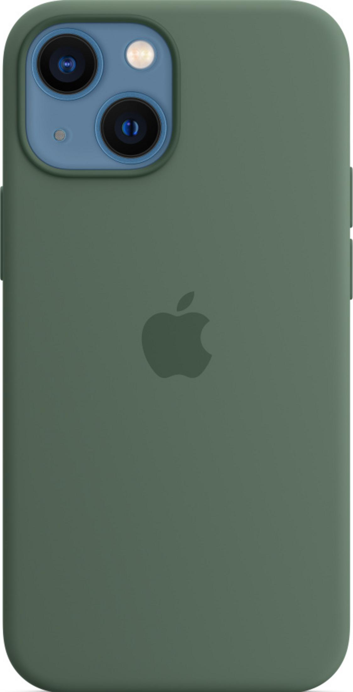 Grüne Handyhülle mit Apple-Logo und Kameraausrichtung.