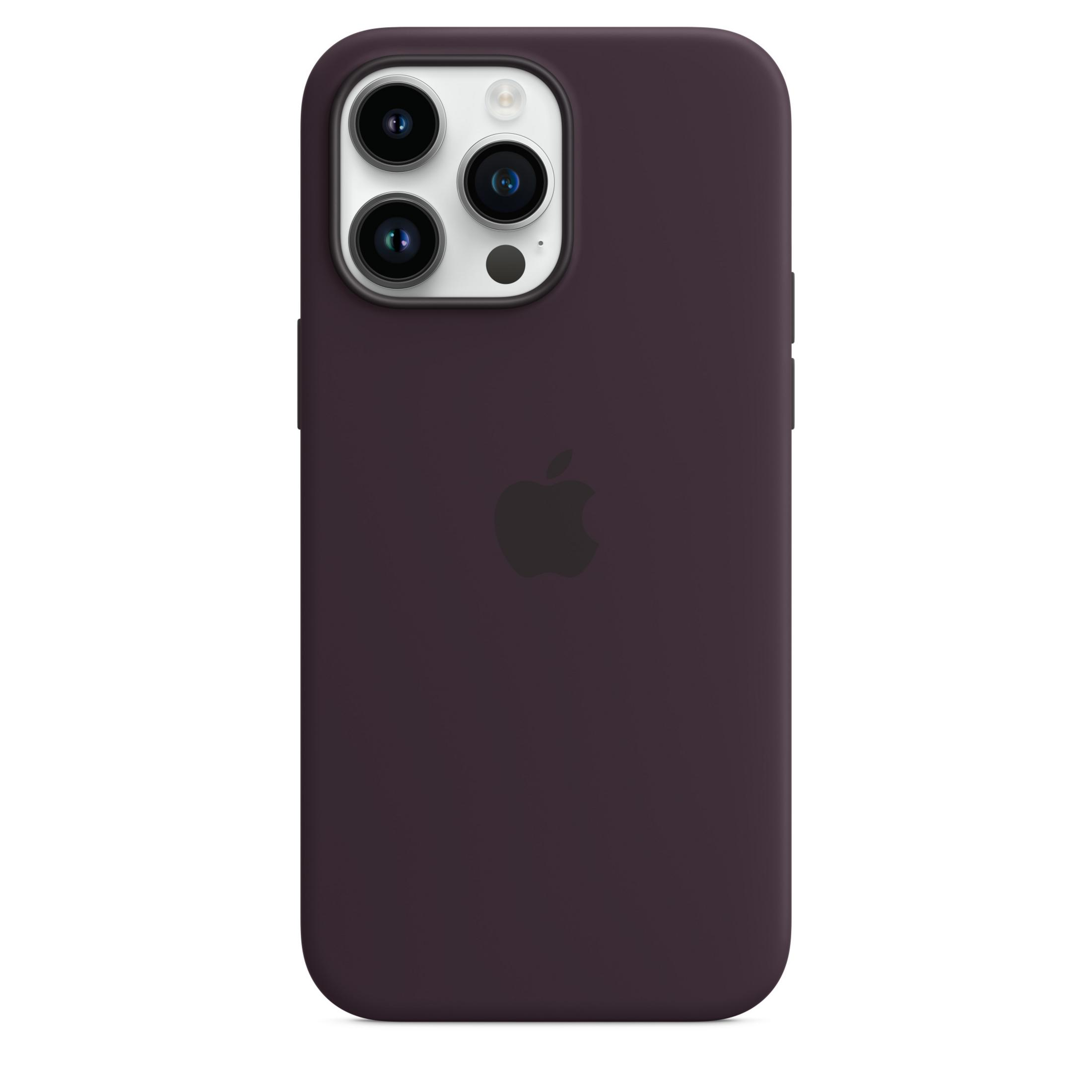 Dark purple iPhone case with triple camera and Apple logo.