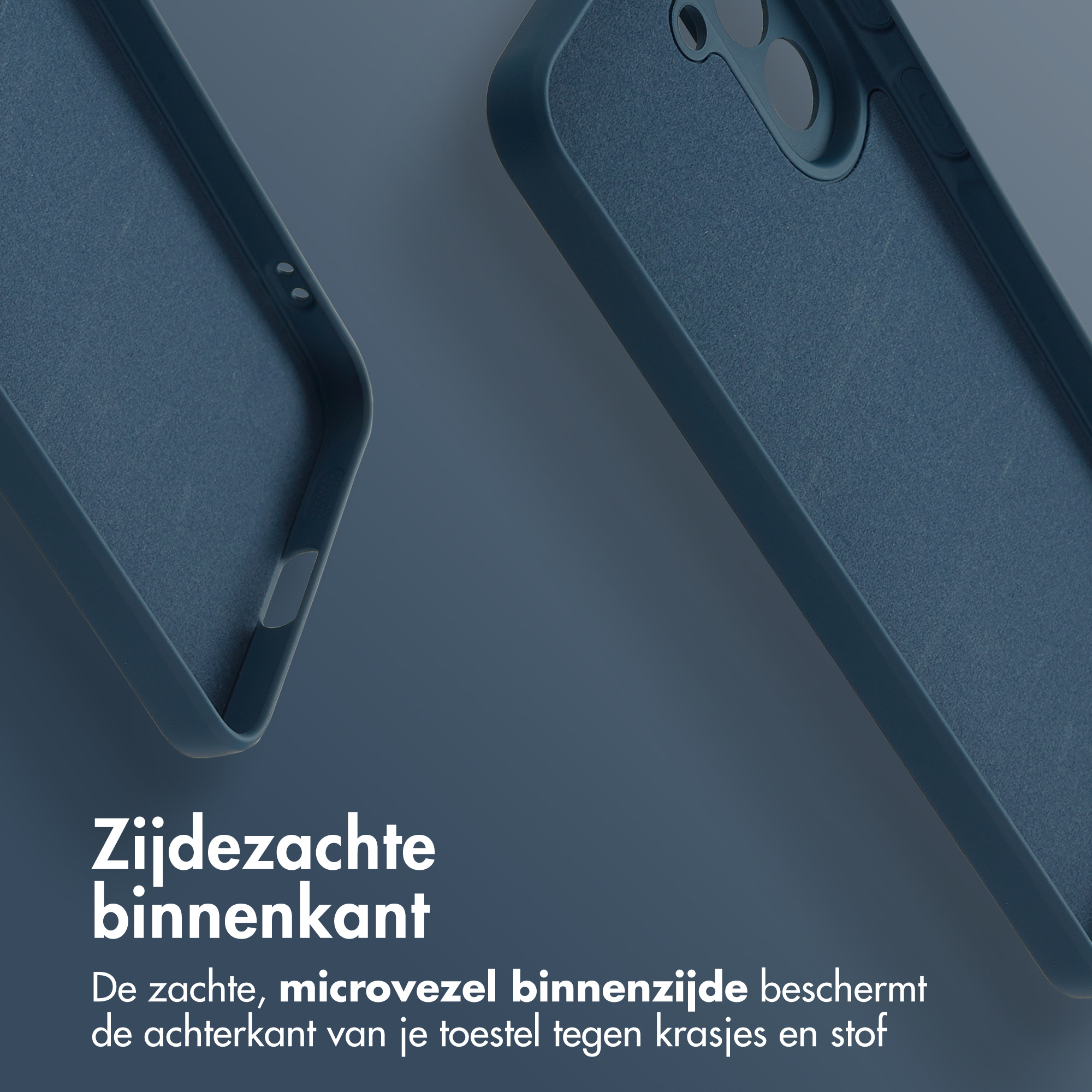 Intérieur bleu foncé de coque de téléphone avec doublure microfibre.