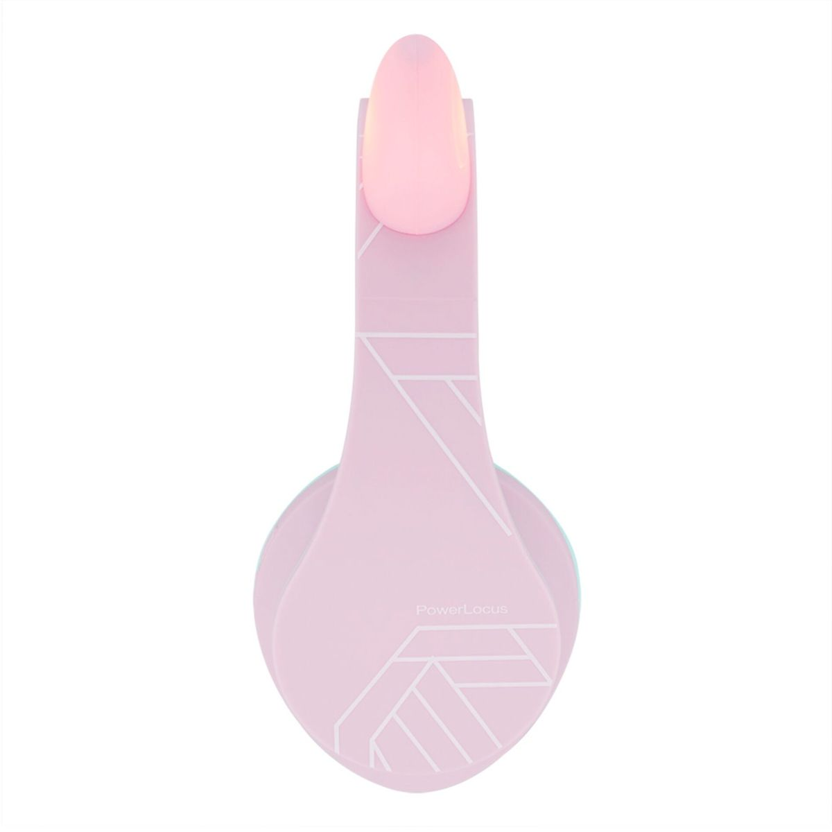 Ein rosafarbener Nagelverlängerungsclip mit weißer Musterung und dem Logo PowerLocus.