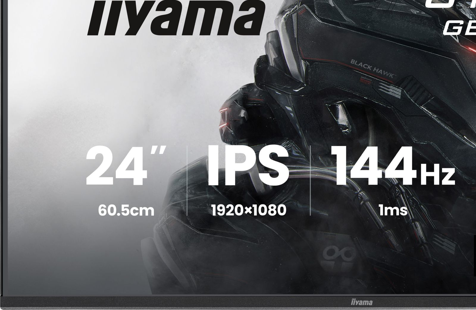 Monitor Iiyama: 24 cale, IPS, 144Hz, 1ms, rozdzielczość 1920x1080.