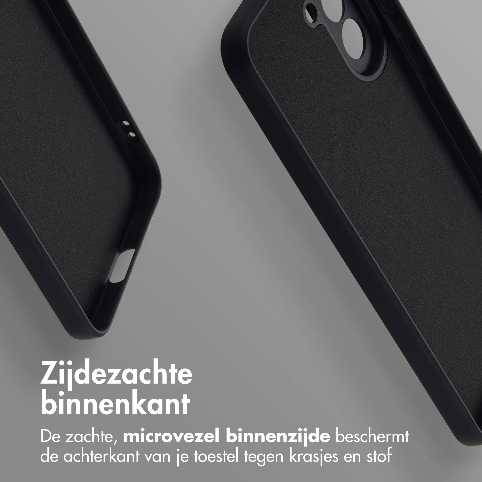Zwarte telefoonhoes met zachte microvezel voering.