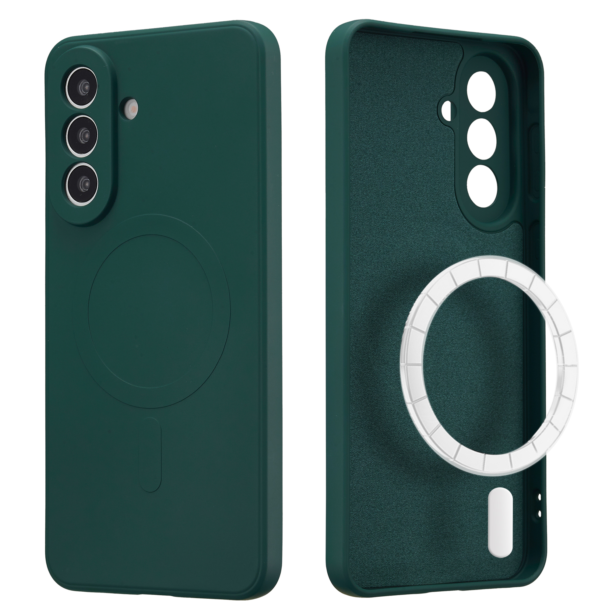 Donkergroene telefoonhoes met cameraprotectie en magneetring.