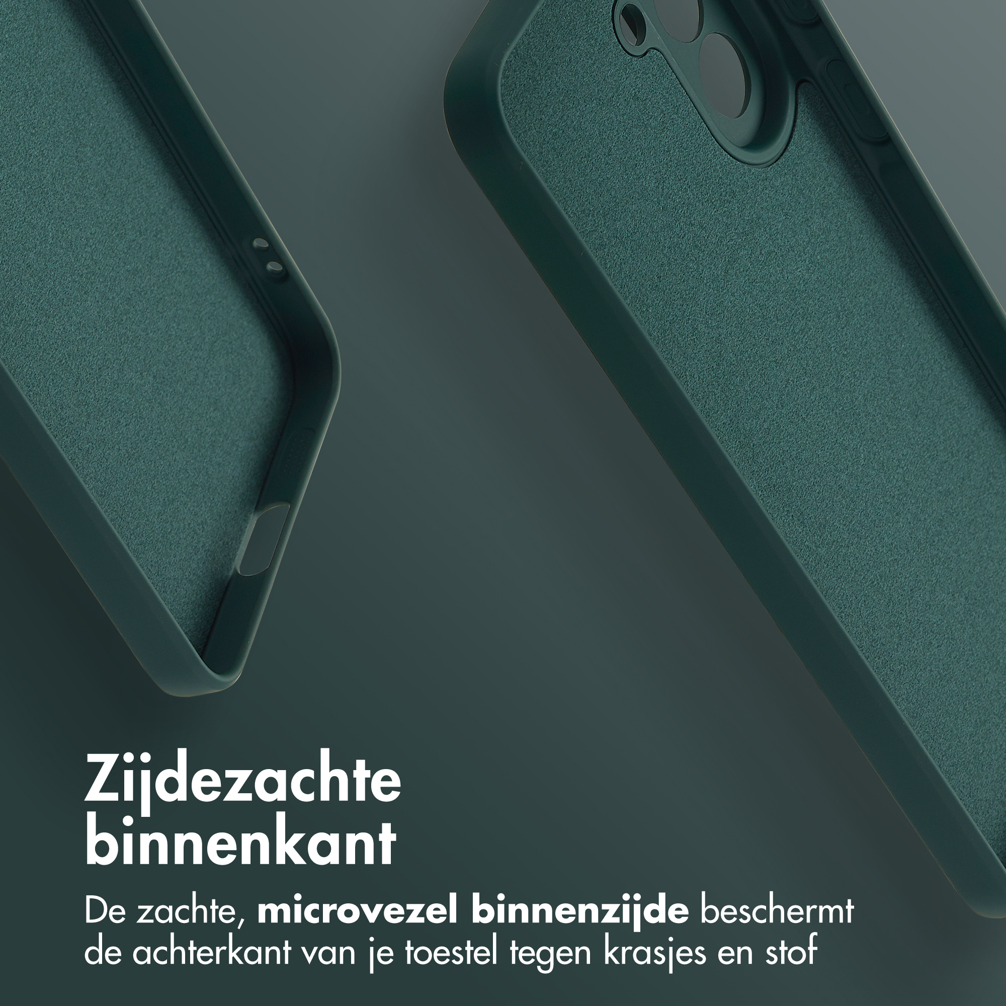 Donkergroene telefoonhoes binnenzijde met microvezel.