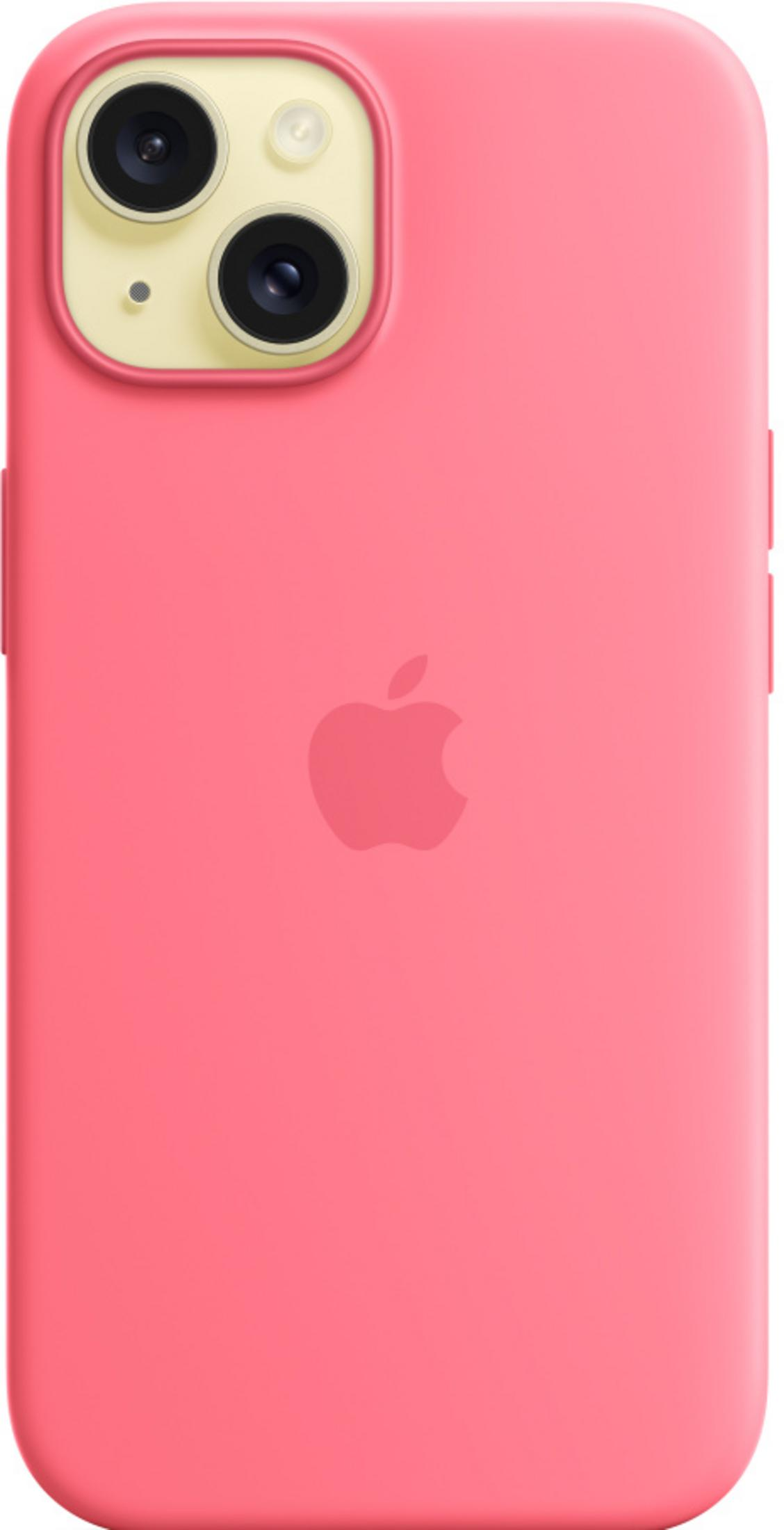 Ein rosafarbener Handyhülle mit Apple-Logo und Kameraöffnung.