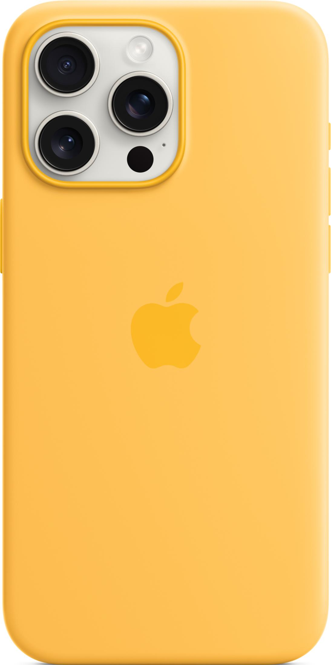 Yellow iPhone case with Apple logo and camera array.