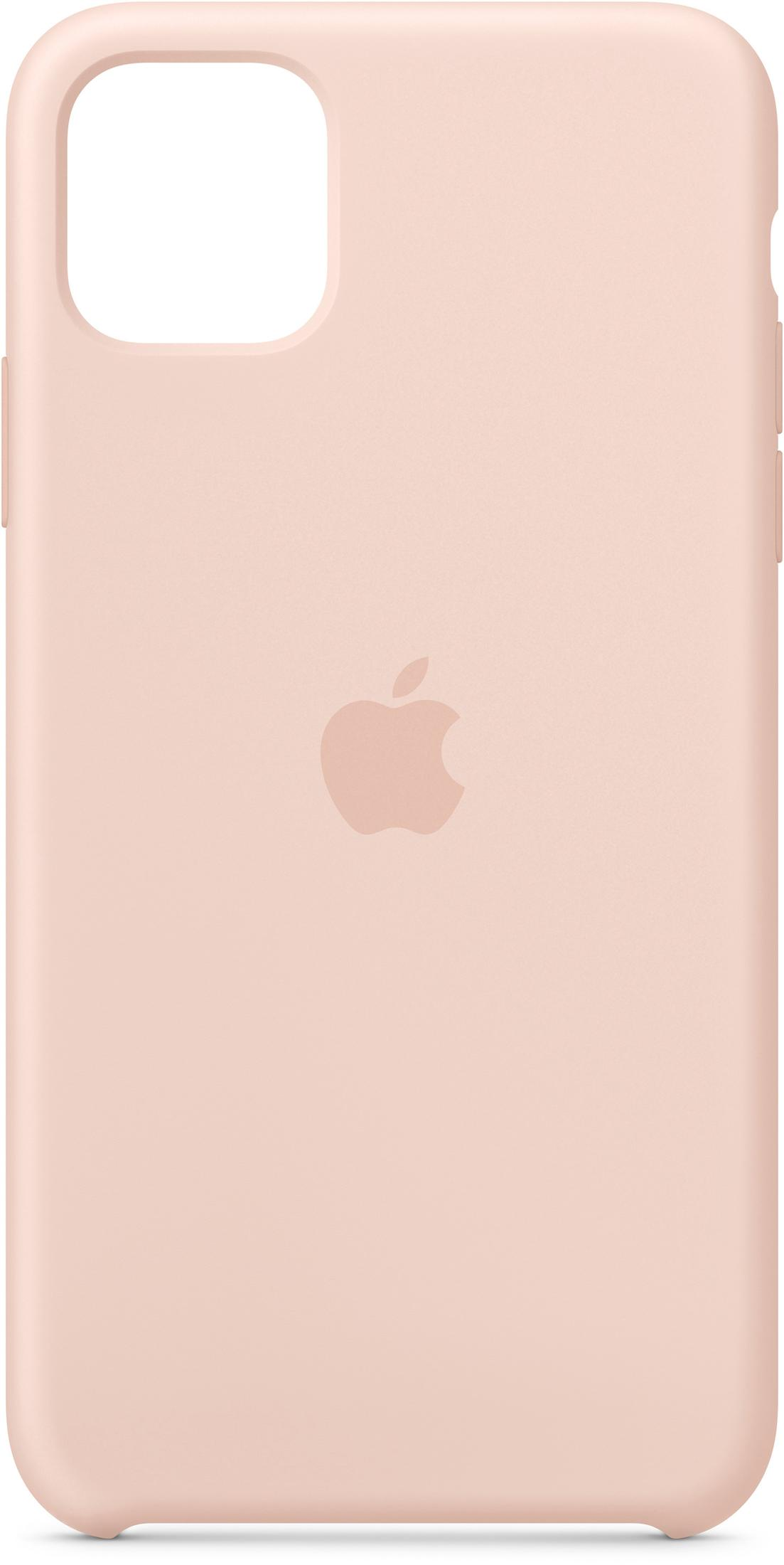 Een roze telefoonhoesje met het Apple-logo in reliëf.