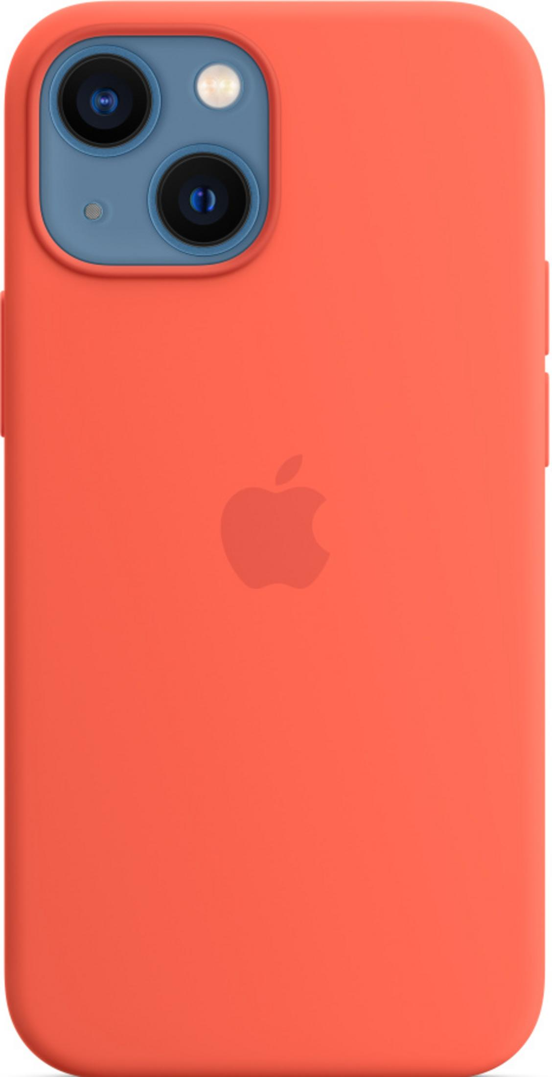 Custodia rossa per iPhone con logo Apple e ritaglio fotocamera.