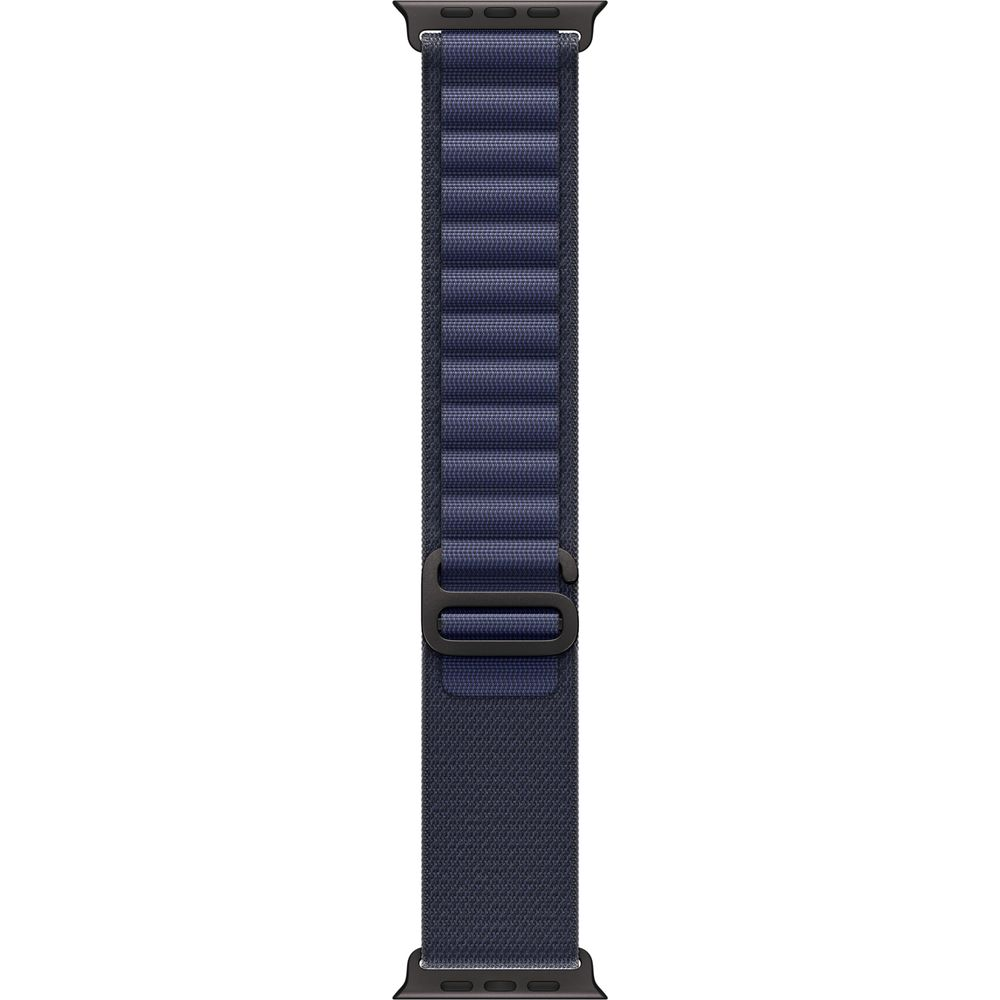 Granatowa opaska Apple Watch z zapięciem na pętelkę.