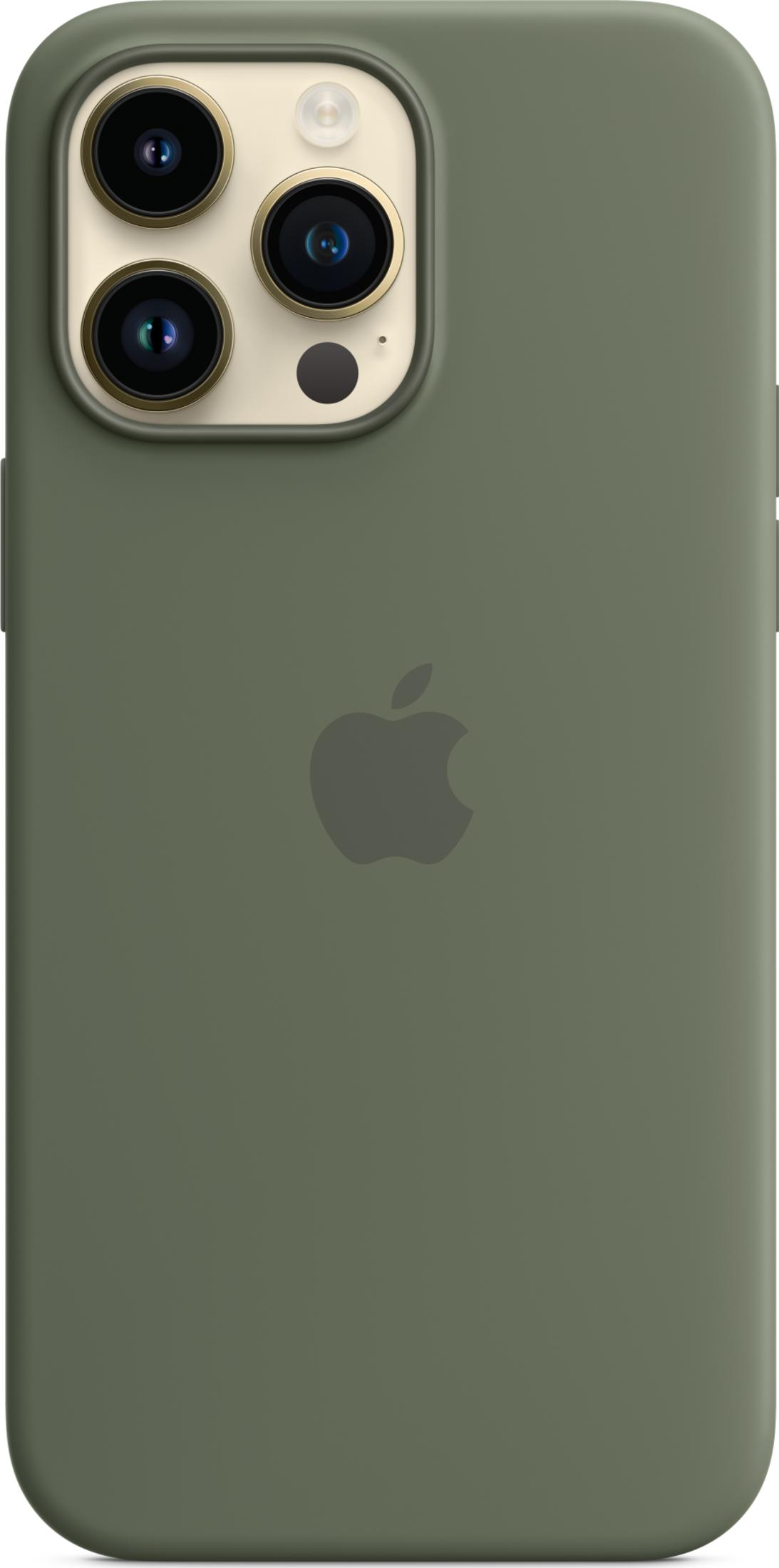 Green phone case with Apple logo and triple camera.