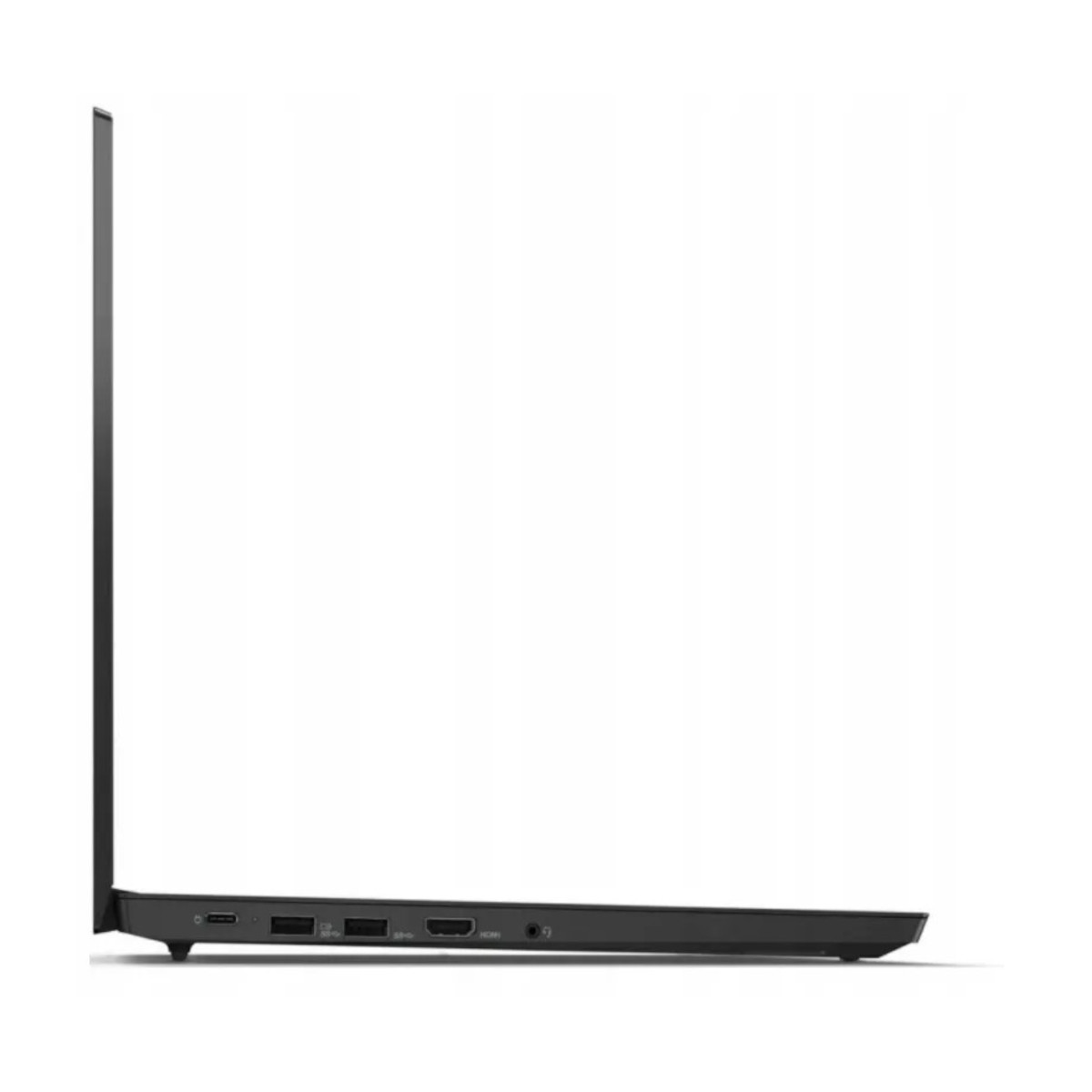 Seitenansicht eines schwarzen Laptops mit USB-C-, USB-A-Anschlüssen und HDMI.