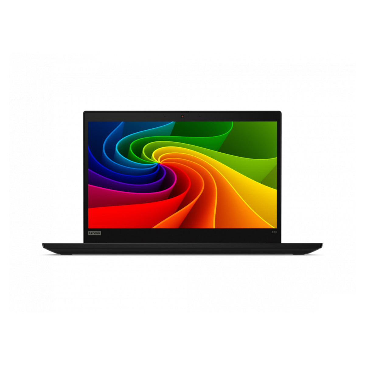 Ein schwarzer Laptop mit einem bunten Hintergrund auf dem Bildschirm.