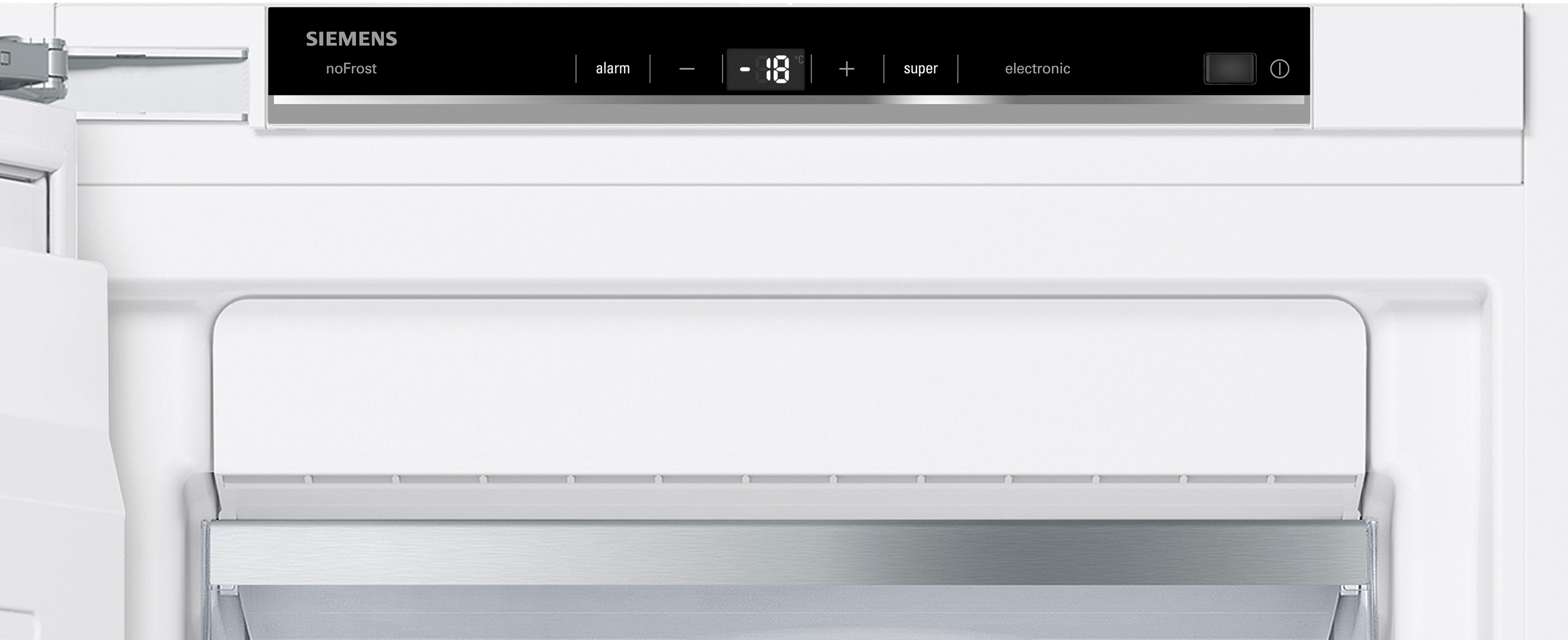 Siemens fridge control panel with -18°C temp, alarm, super mode, and electronic.