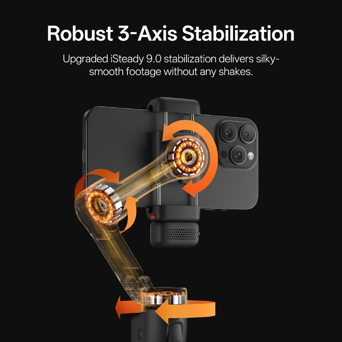 Ein Smartphone auf einem Gimbal mit 3-Achsen-Stabilisierung.