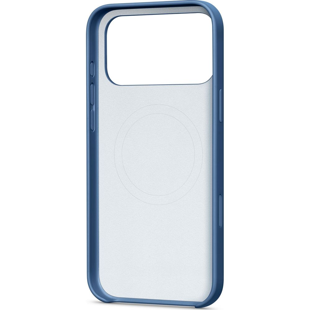 Niebieskie etui na telefon z przezroczystym tyłem i pierścieniem magnetycznym.