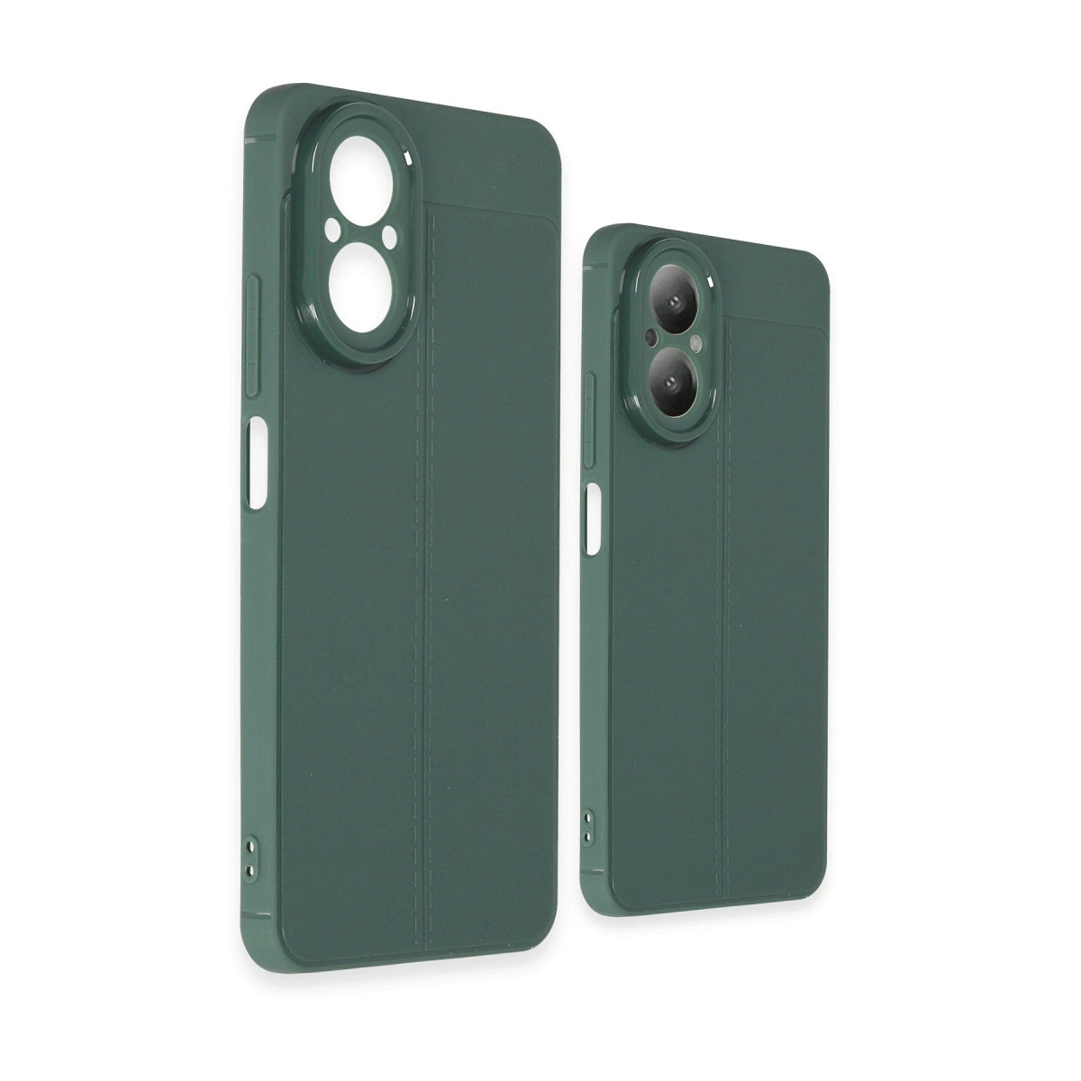 Beyaz arka plan üzerinde yan yana iki yeşil telefon kılıfı.