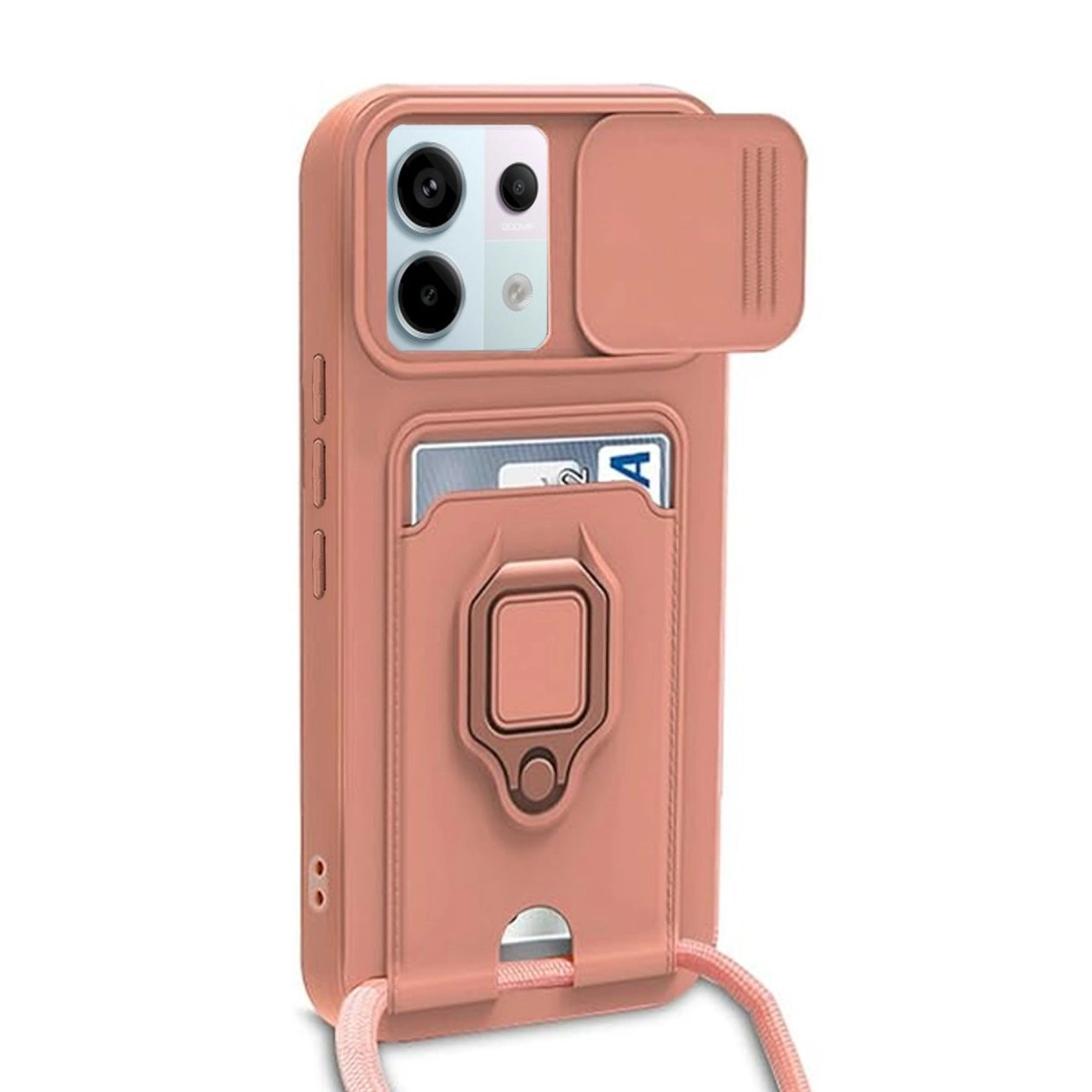 NEWFACE Xiaomi Redmi Note 13 Pro 5G Uyumlu Zuma Kartvizitli Yüzüklü Silikon Telefon Kılıfı Pembe