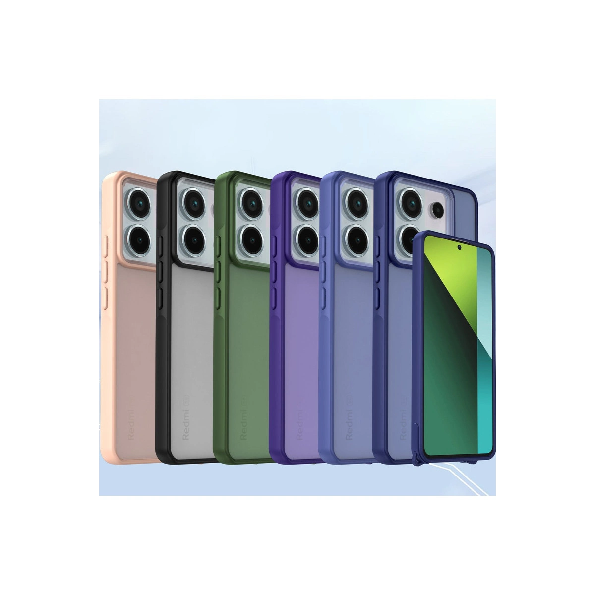 Pastel renklerde altı telefon kılıfı: pembe, siyah, yeşil, mor, mavi, lacivert.