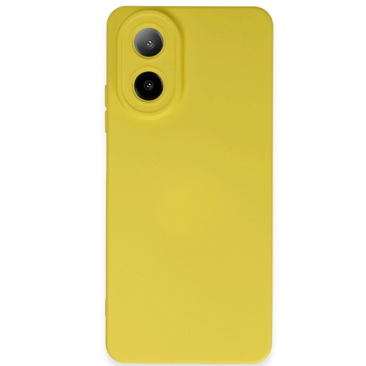 Arkada iki kamera lensi olan sarı telefon kılıfı.