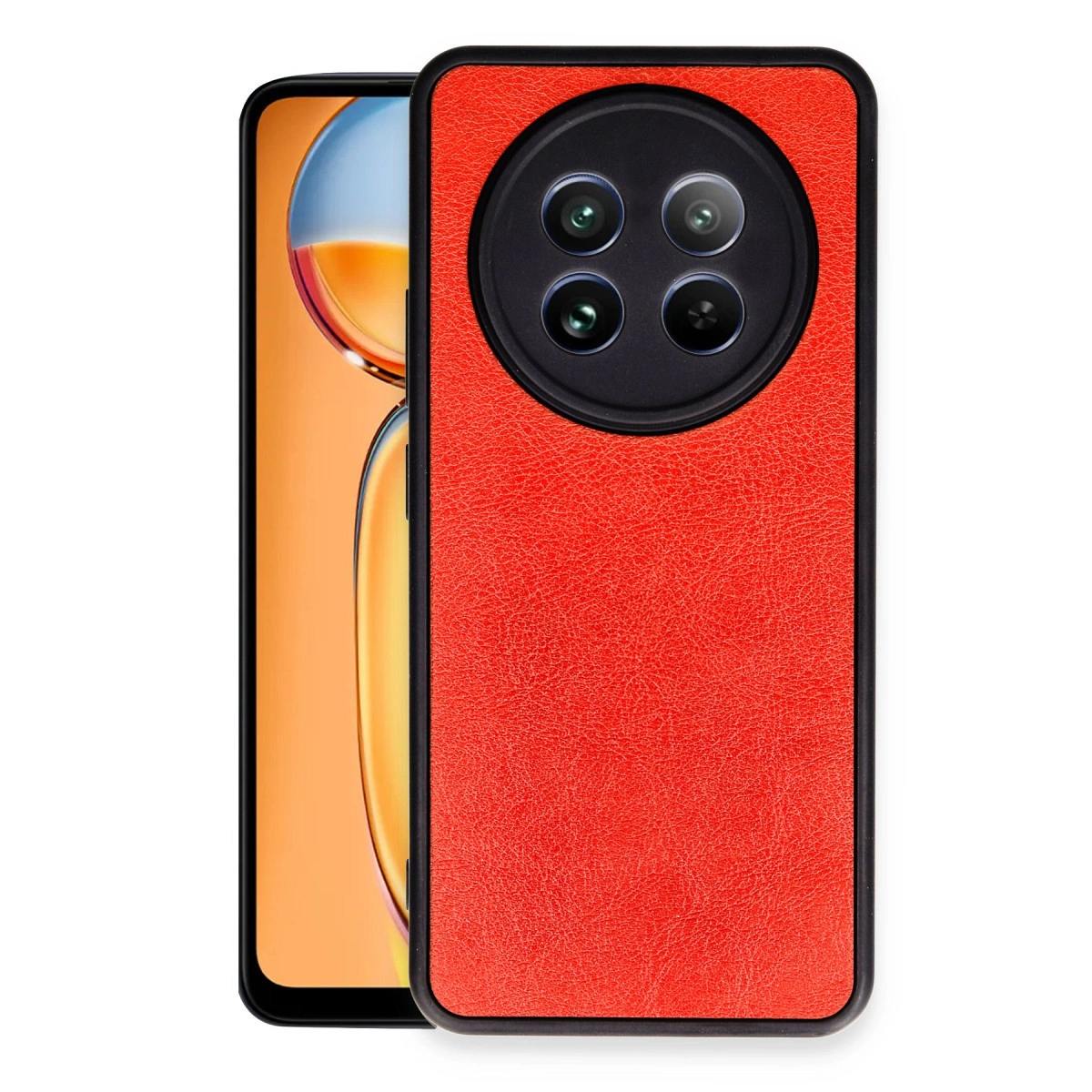 NEWFACE Realme 12 5G Uyumlu Aras Deri Kapak Telefon Kılıfı Kırmızı