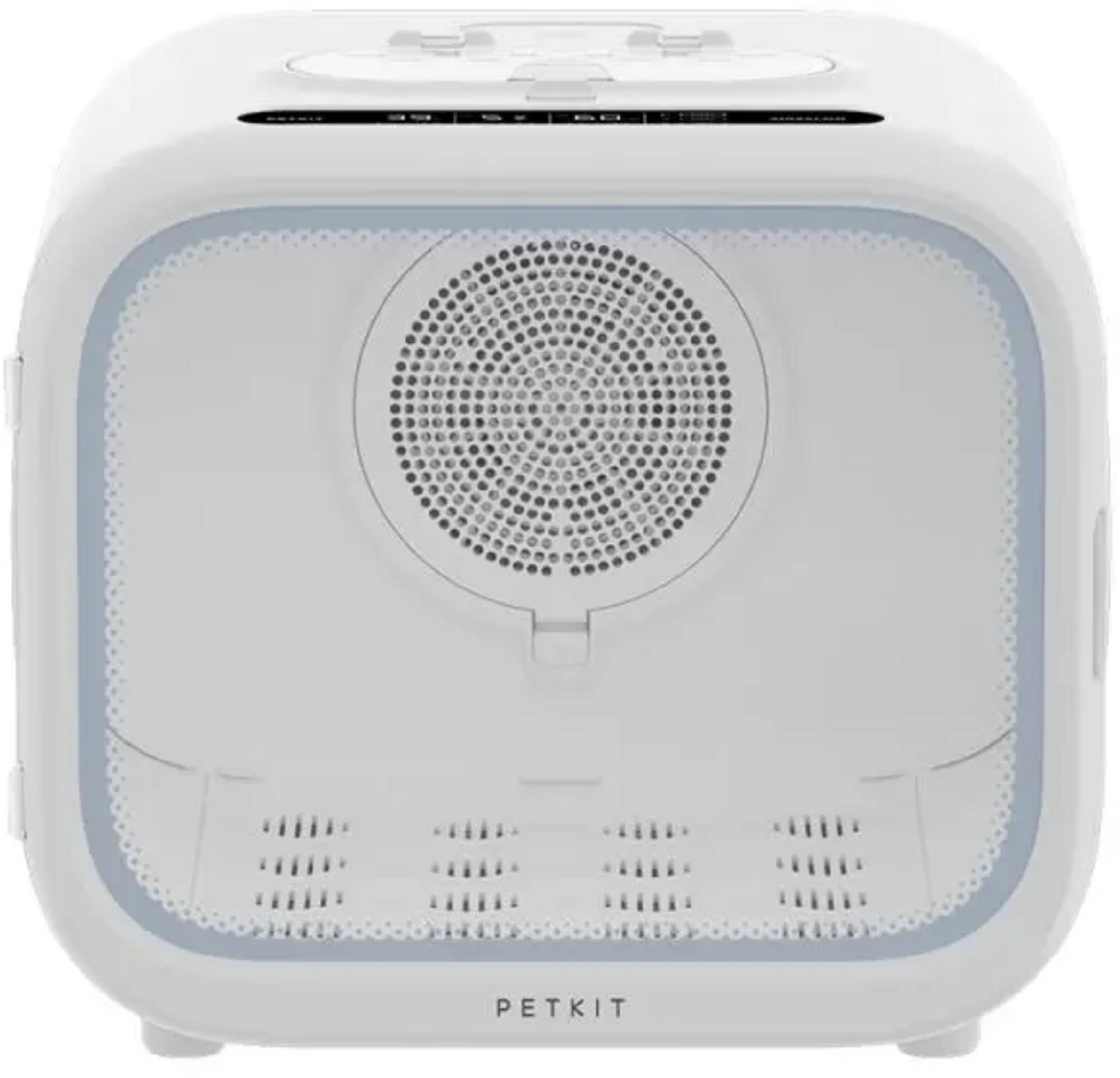 Biała klatka PETKIT z wentylatorem i otworami wentylacyjnymi.