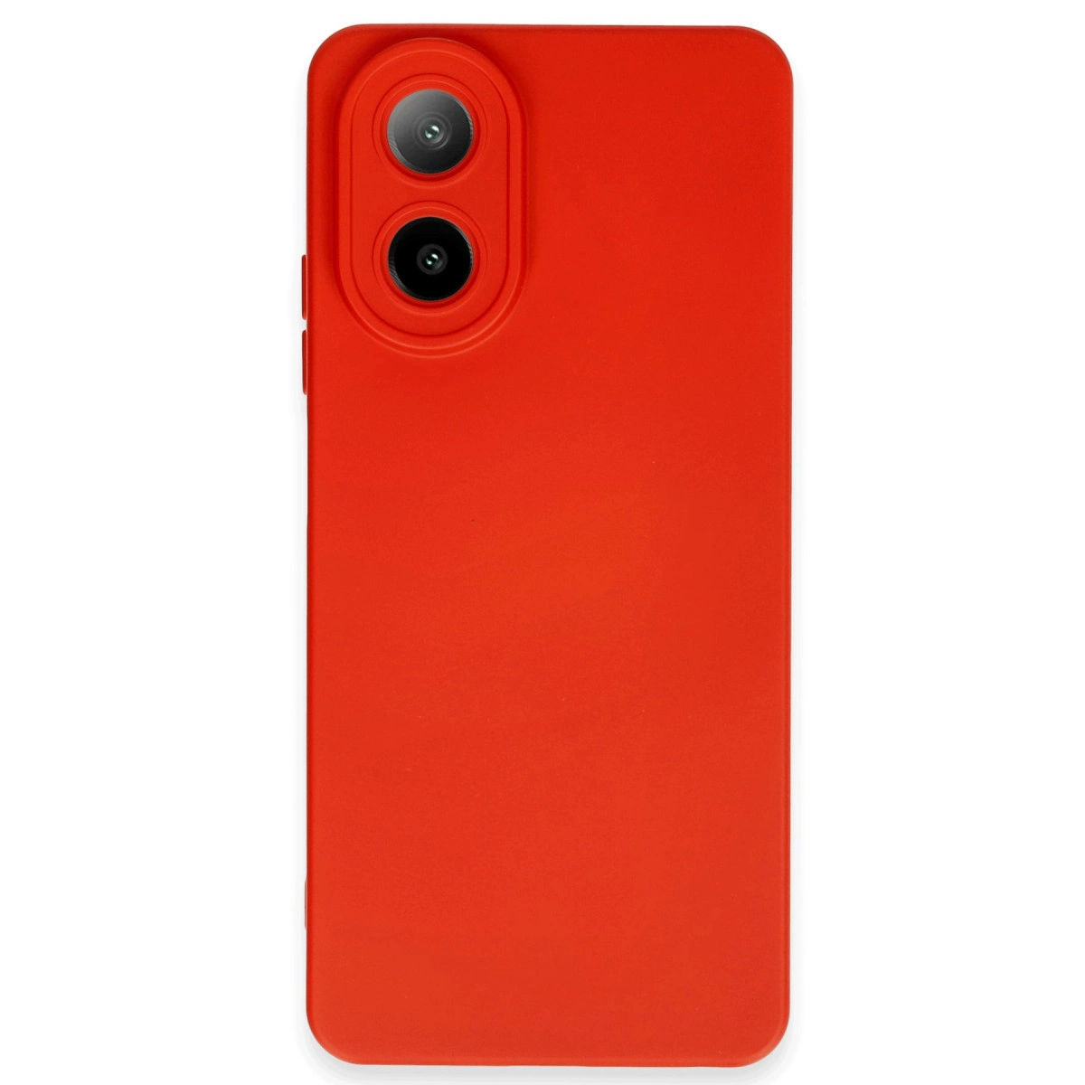 Üstte iki kamera lensli kırmızı telefon kılıfı.