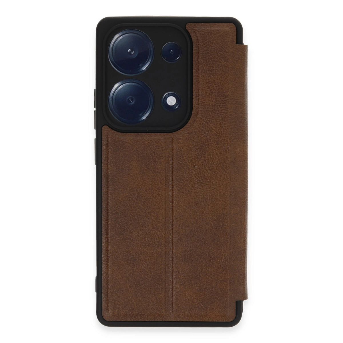 Kamera modülü ve kapaklı kahverengi telefon kılıfı
