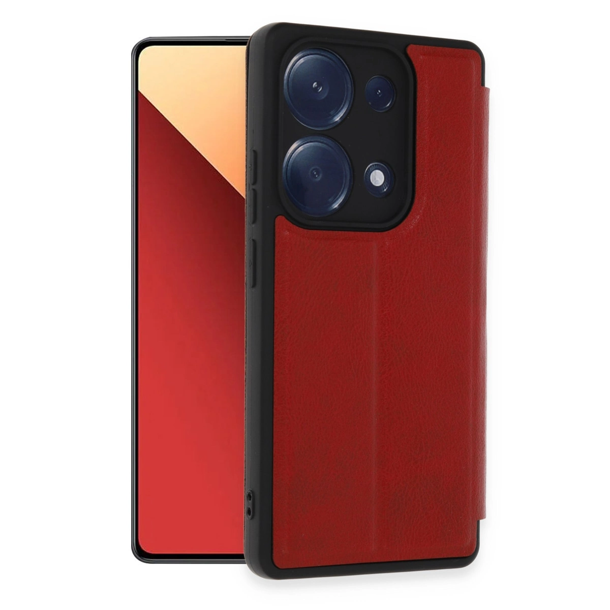 NEWFACE Xiaomi Redmi Note 13 Pro 4G Uyumlu Flip Cover Telefon Kılıfı Kırmızı