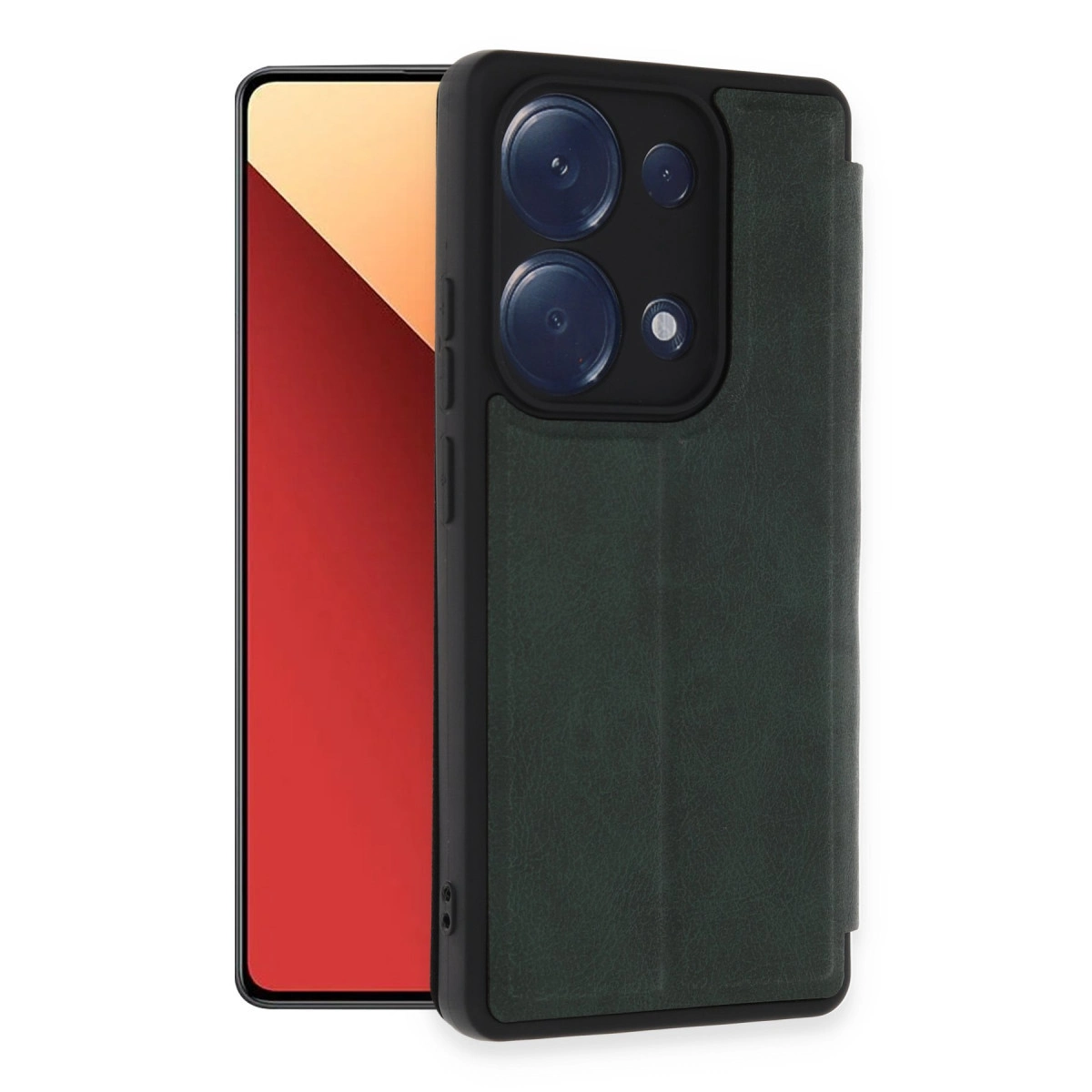 NEWFACE Xiaomi Redmi Note 13 Pro 4G Uyumlu Flip Cover Telefon Kılıfı Koyu Yeşil