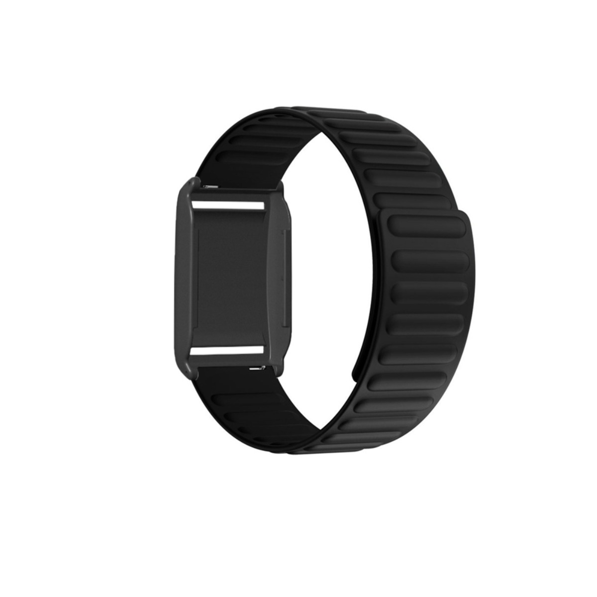 Schwarzes Magnetarmband für eine Smartwatch, isoliert auf weißem Hintergrund.