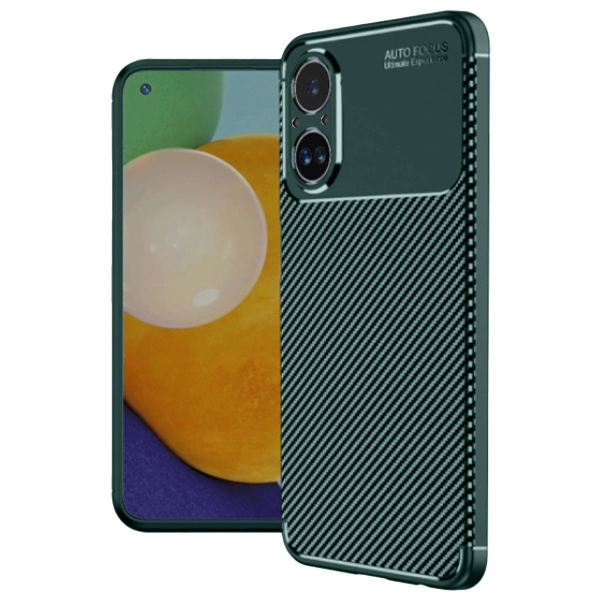NEWFACE Realme 12 Lite Uyumlu Auto Focus Karbon Kapak Telefon Kılıfı Koyu Yeşil