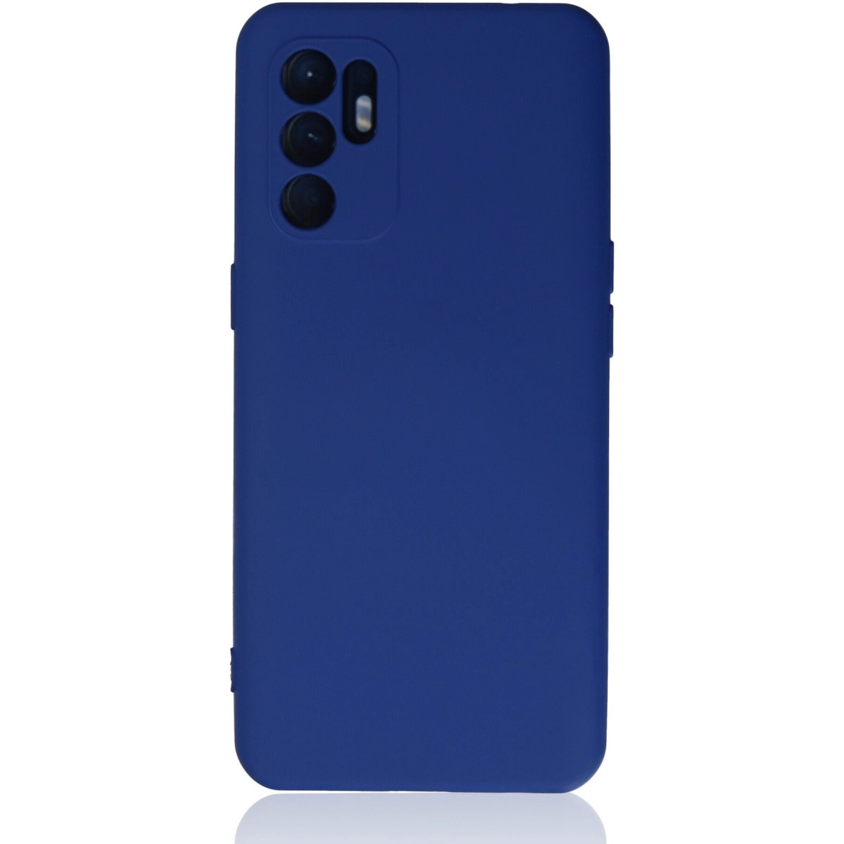 Sol üstte kamera kesimli koyu mavi telefon kılıfı.