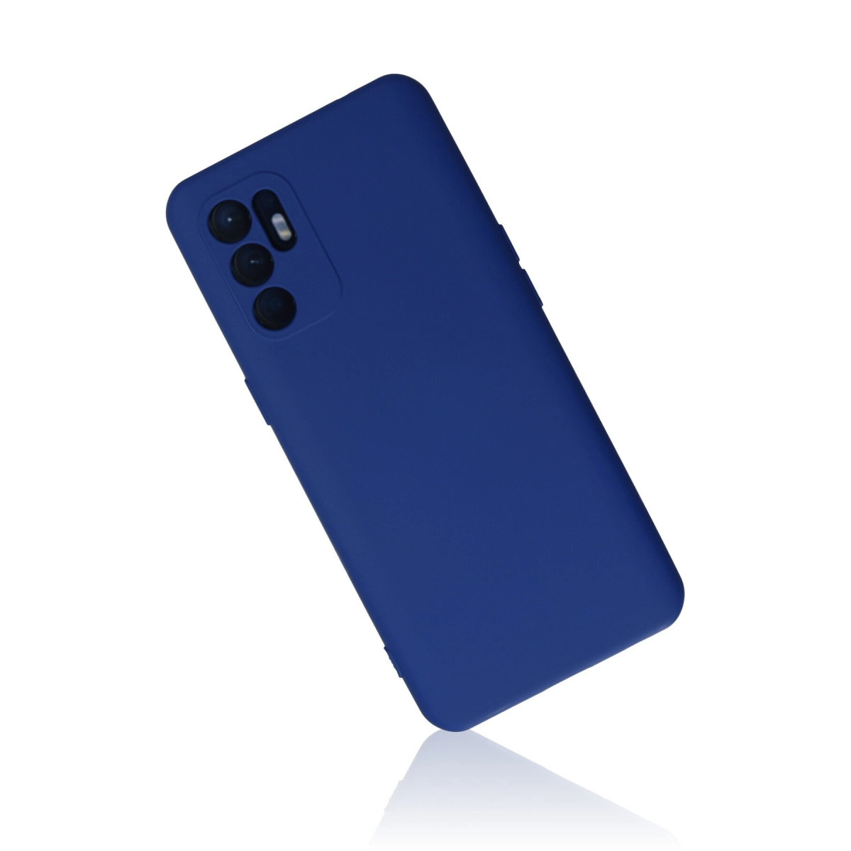 Üçlü kamera lensli ve flaşlı lacivert telefon kılıfı.