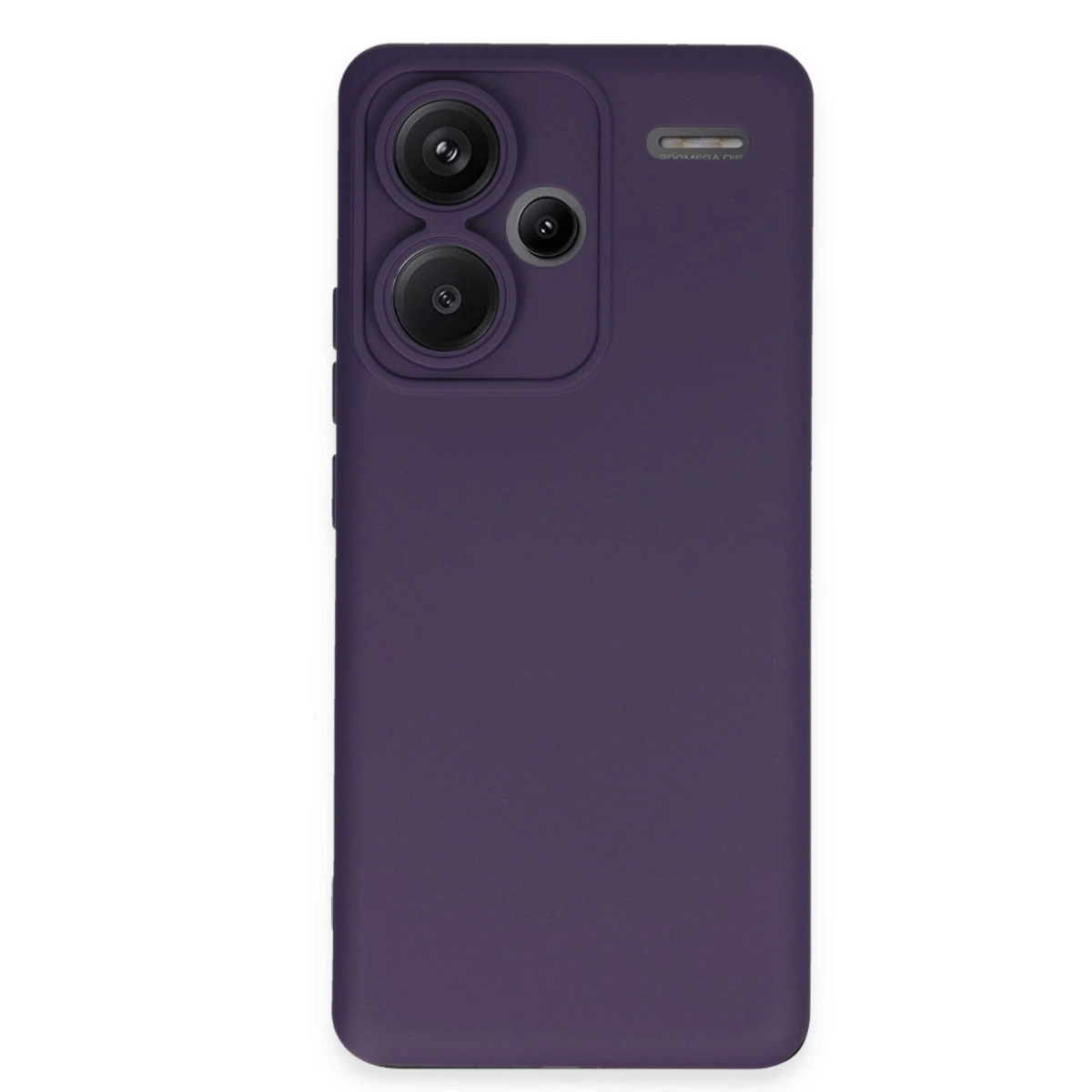 Üç kamera lensli ve flaşlı mor telefon kılıfı.