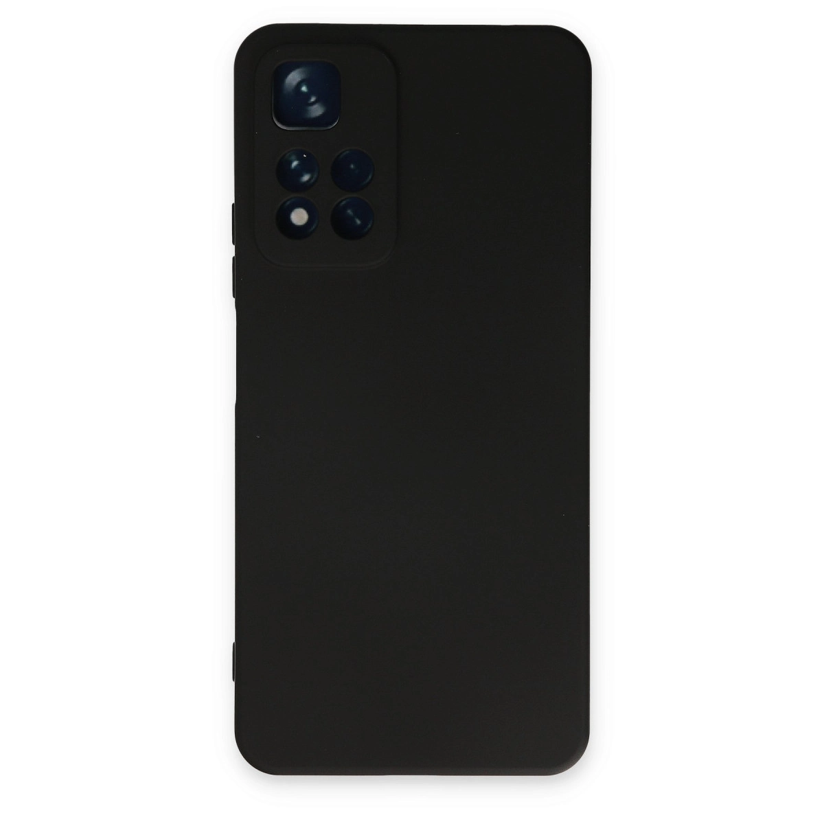 Dört lensli kamera modülüne sahip siyah telefon kılıfı.