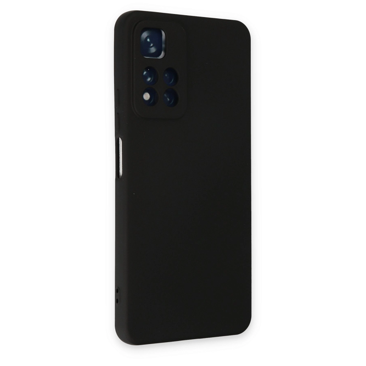 Dört lens açıklığına sahip dikdörtgen kamera modüllü siyah telefon kılıfı.