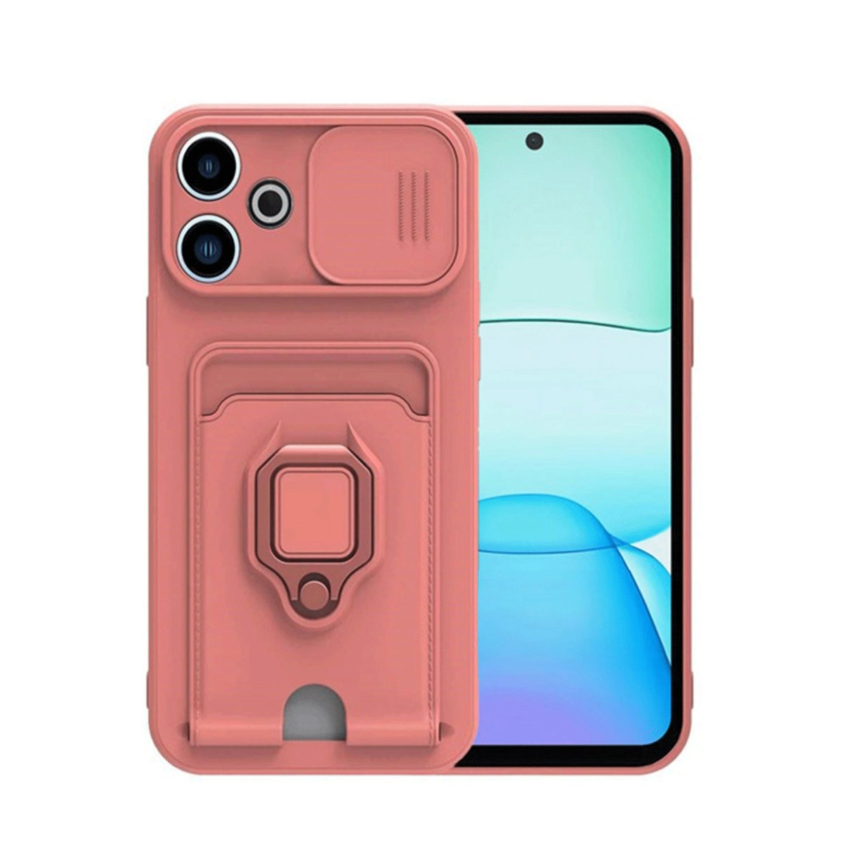 NEWFACE Xiaomi Redmi 13 4G Uyumlu Zuma Kartvizitli Yüzüklü Silikon Telefon Kılıfı Pembe