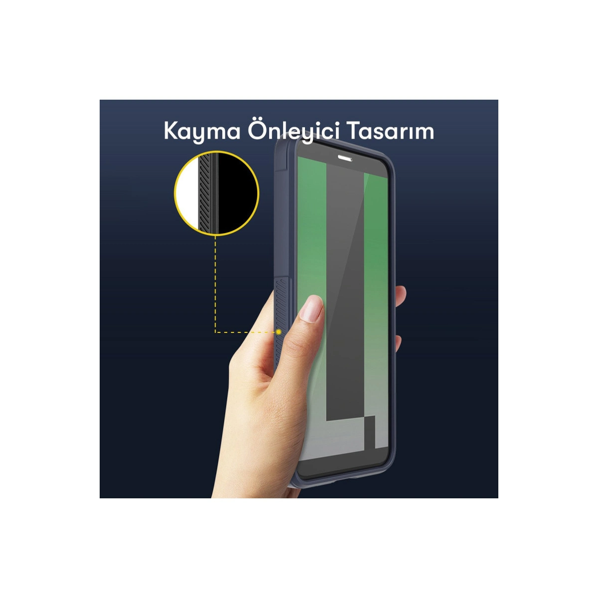 Bir el, tutuşunun yakın çekimiyle mavi bir telefon tutuyor.