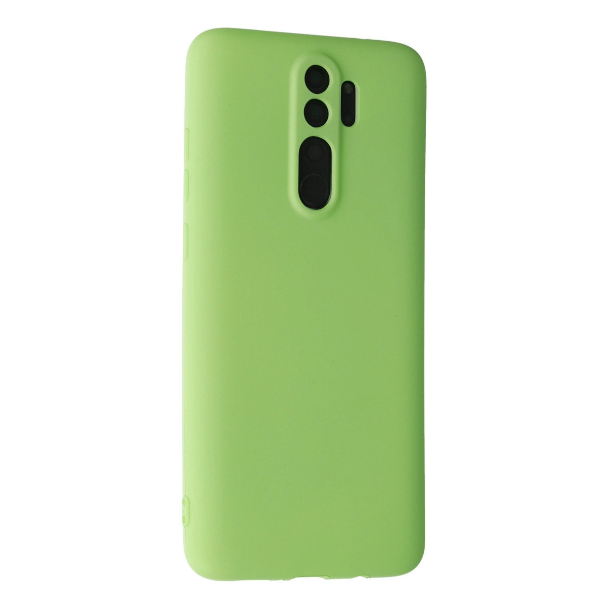 Arkada kamera kesiği olan açık yeşil telefon kılıfı.