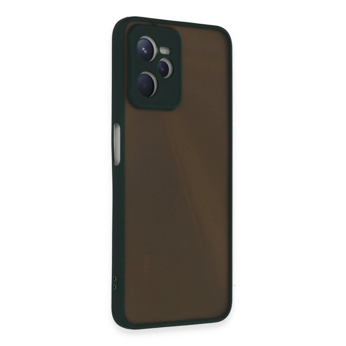 Koyu yeşil kamera modülü alanına sahip koyu kahverengi telefon kılıfı.