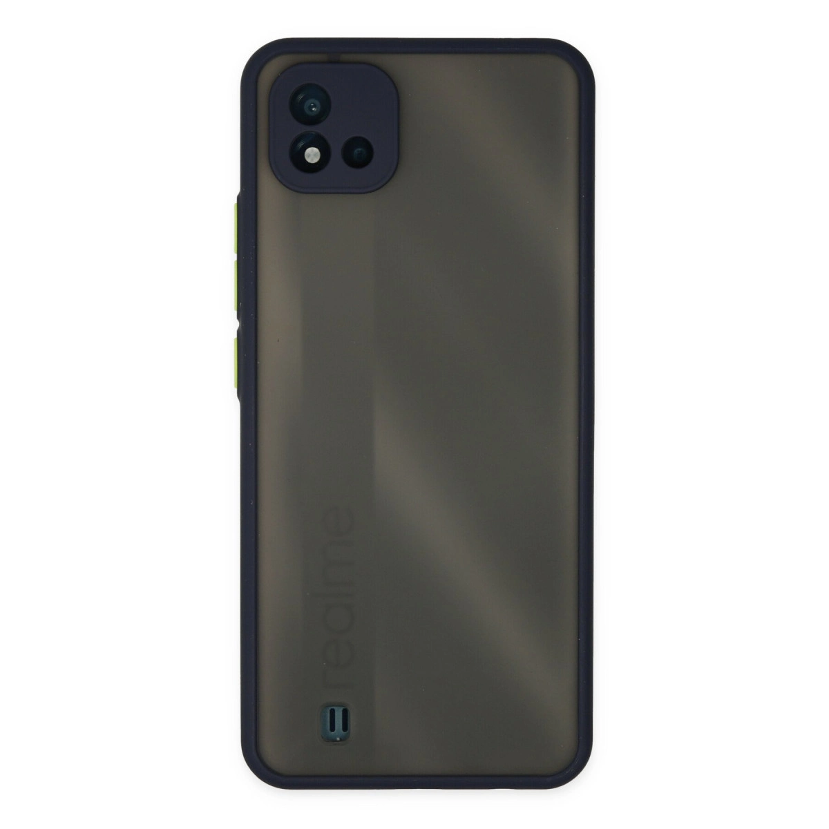 Kamera modülü olan koyu, yarı saydam telefon kılıfının arkası.