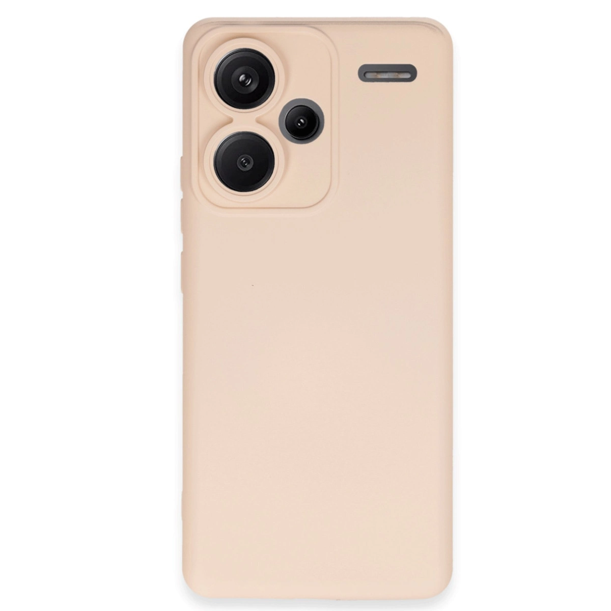 Sol üstte kamera ünitesi bulunan açık bej telefon kılıfı.